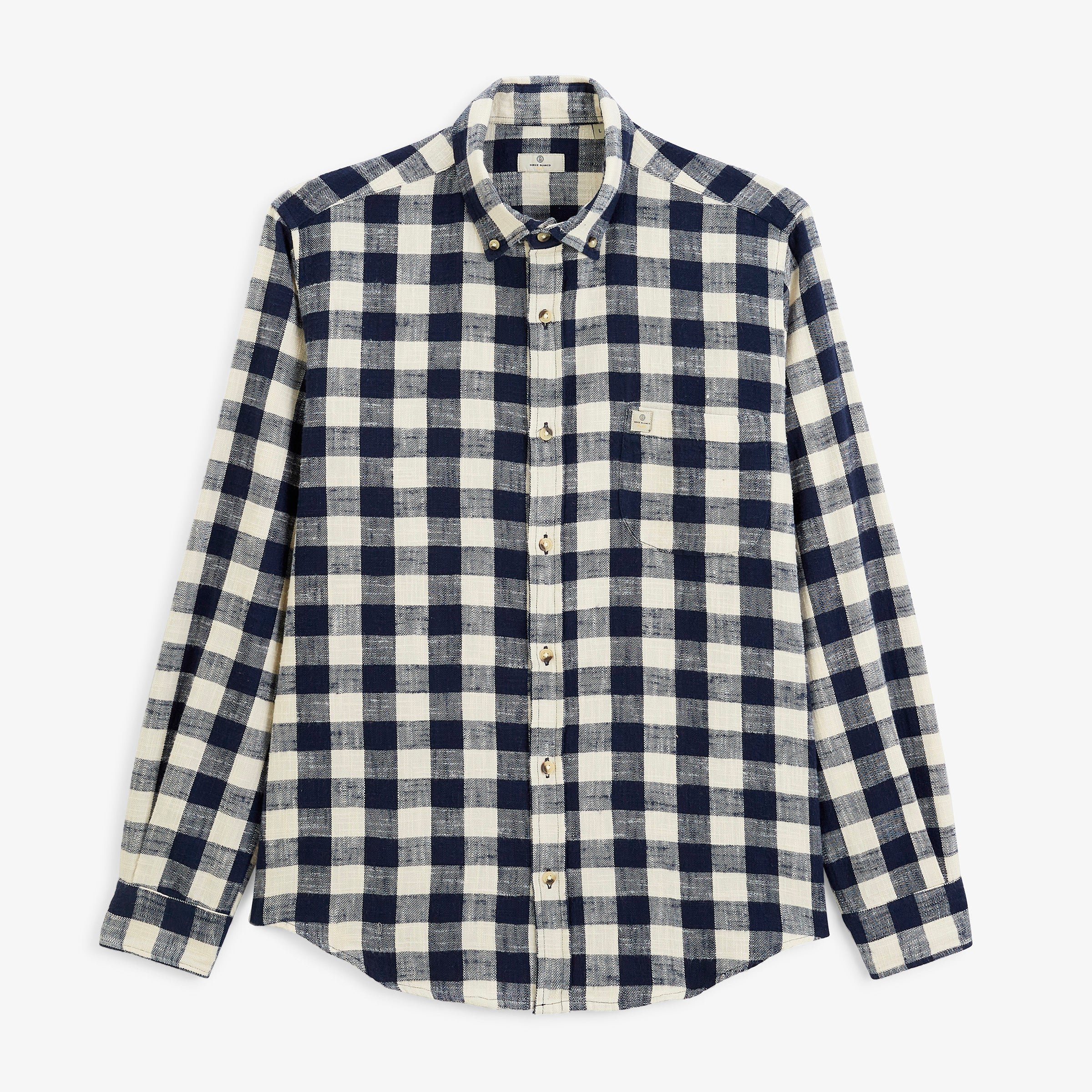 Navy blue checked brushed cotton long-sleeve shirt by sbplay SERGE BLANCO Blue