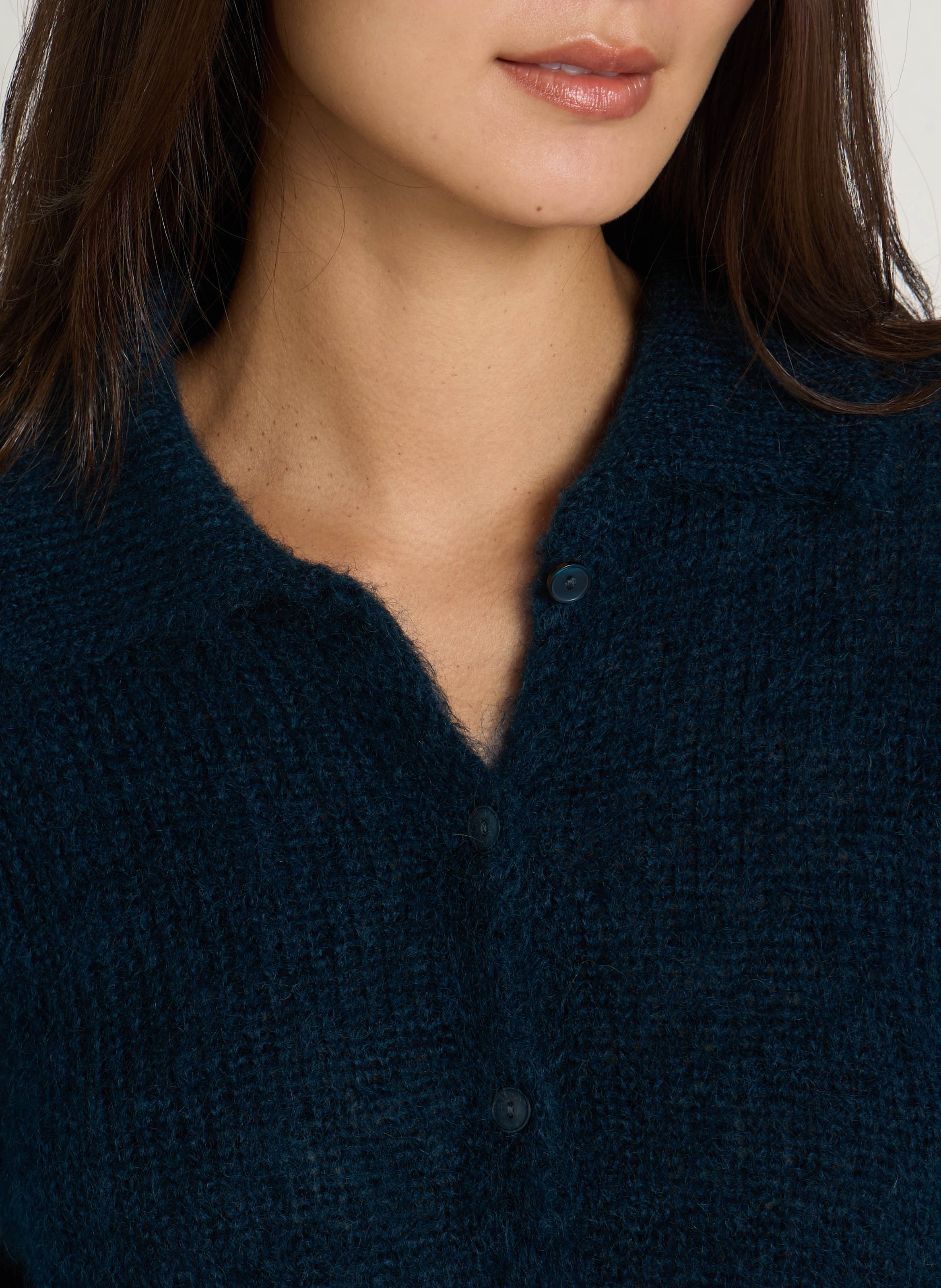 Gerader Polokragen-Strickweste aus Mischung von Mohair DES PETITS HAUTS Blau