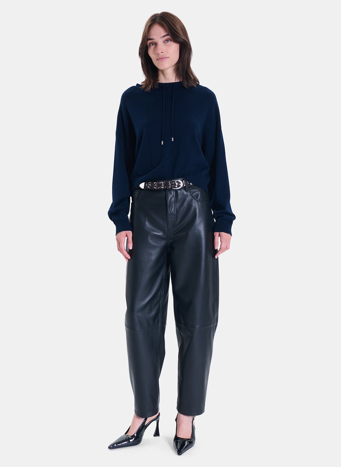 Pull ample à capuche en laine  ZAPA Bleu
