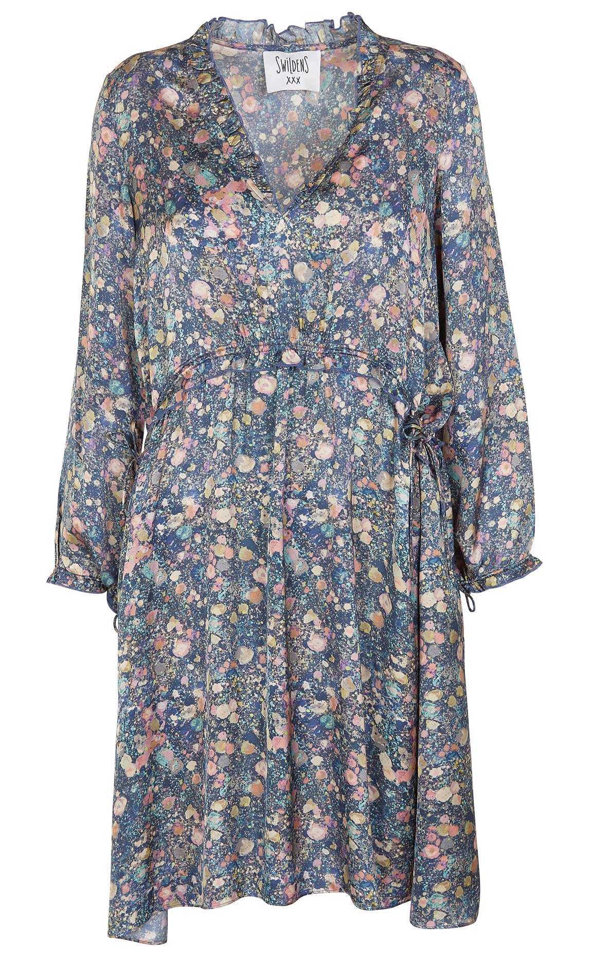 Robe midi décolletée en satin imprimé comètes  SWILDENS Bleu