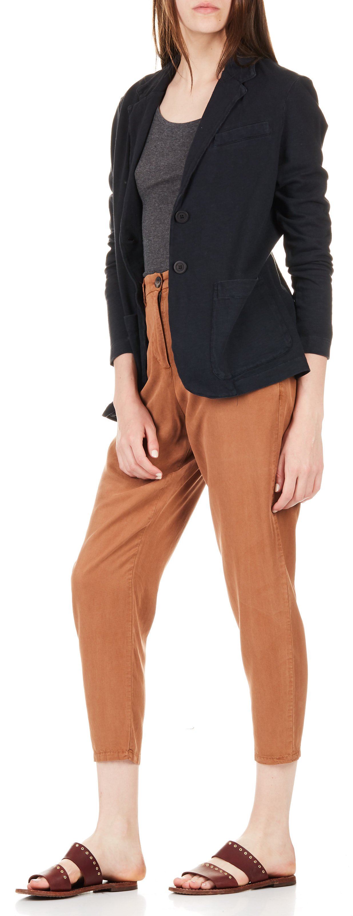 Strak, katoenen T-shirt met ronde hals | Grijs AMERICAN VINTAGE Dames
