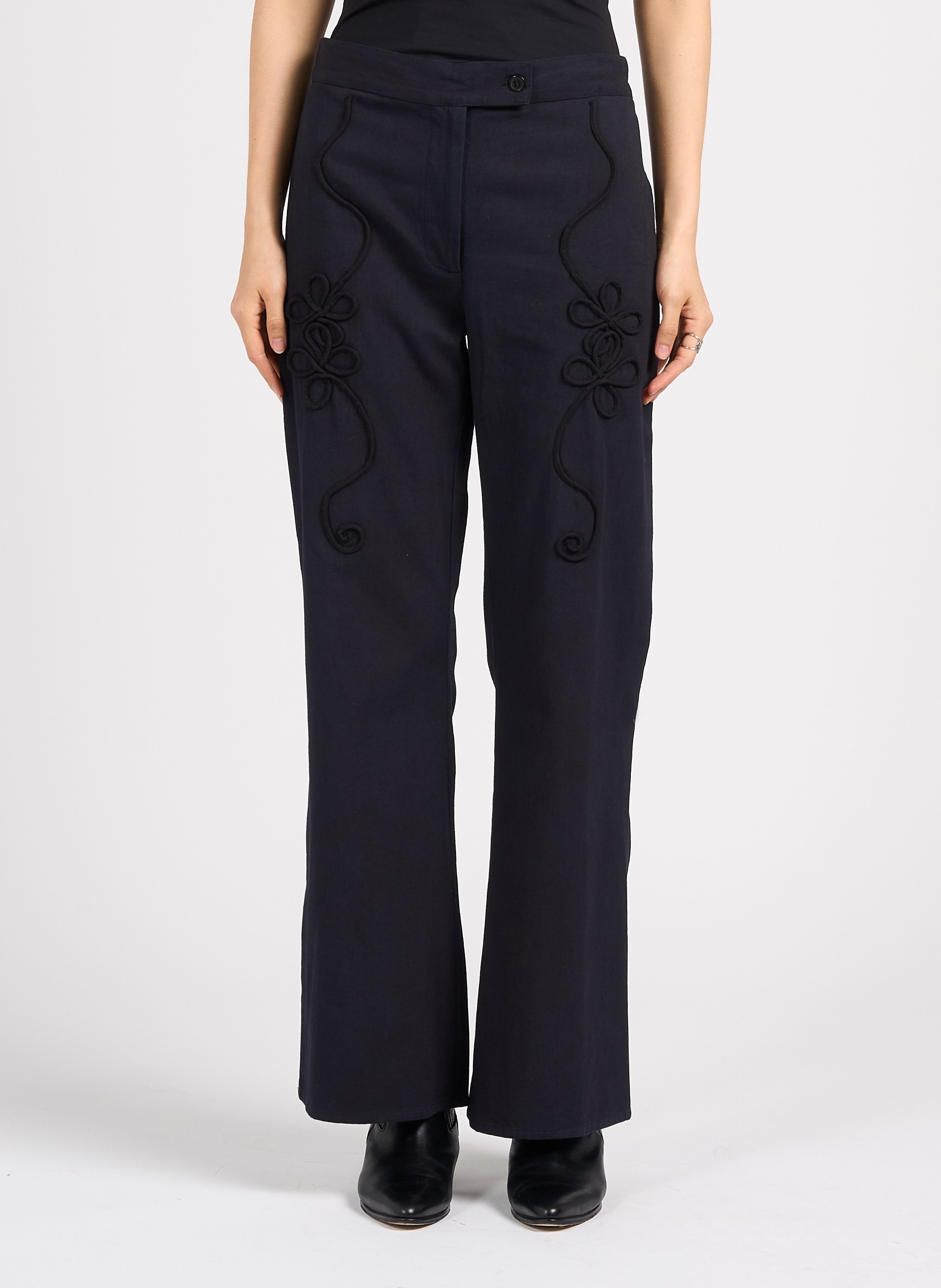 Straight embroidered cotton pants V DE VINSTER Black