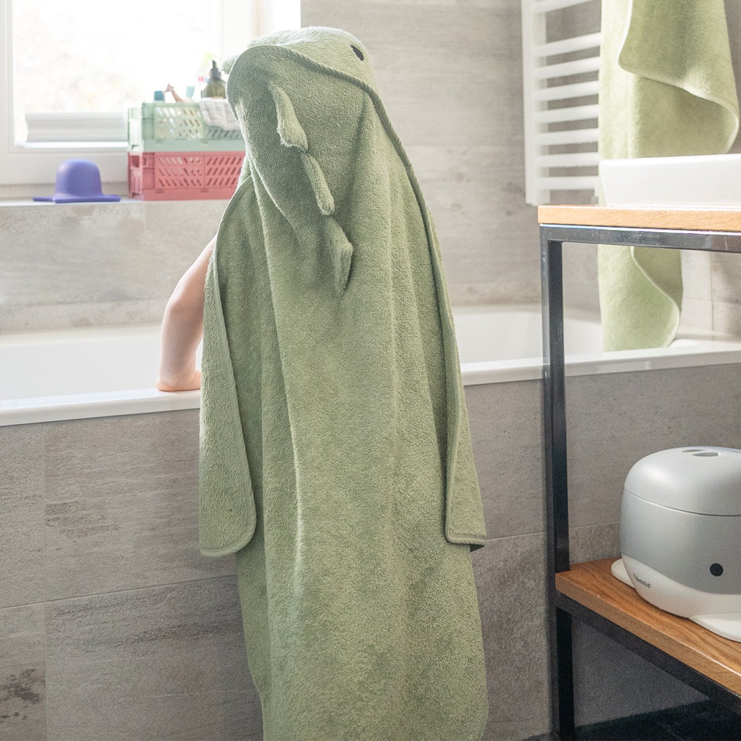 Dinosaur hooded towel KINDSGUT Green