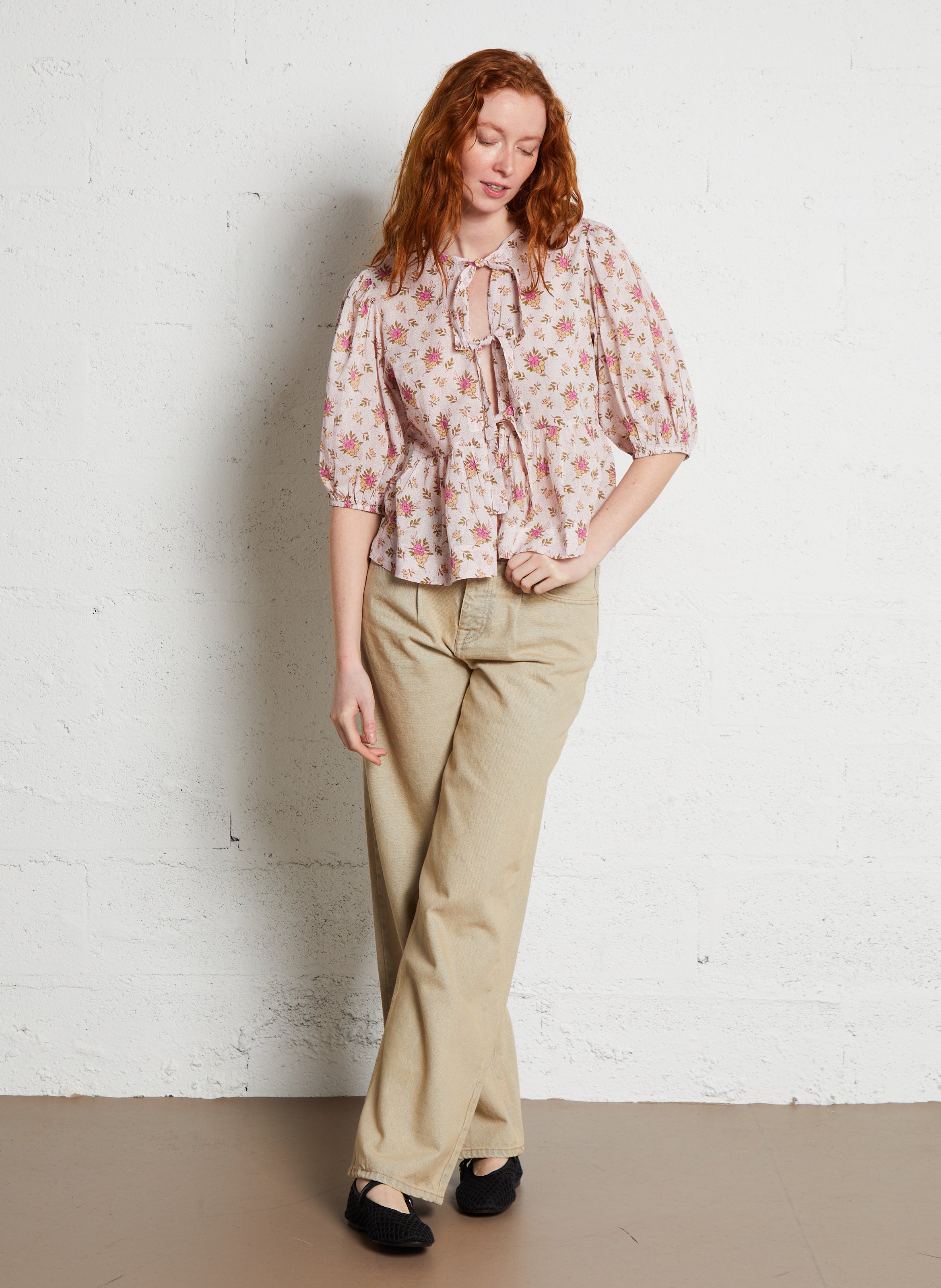 Baumwollbluse mit Rundhalsausschnitt ANTIK BATIK Rosa