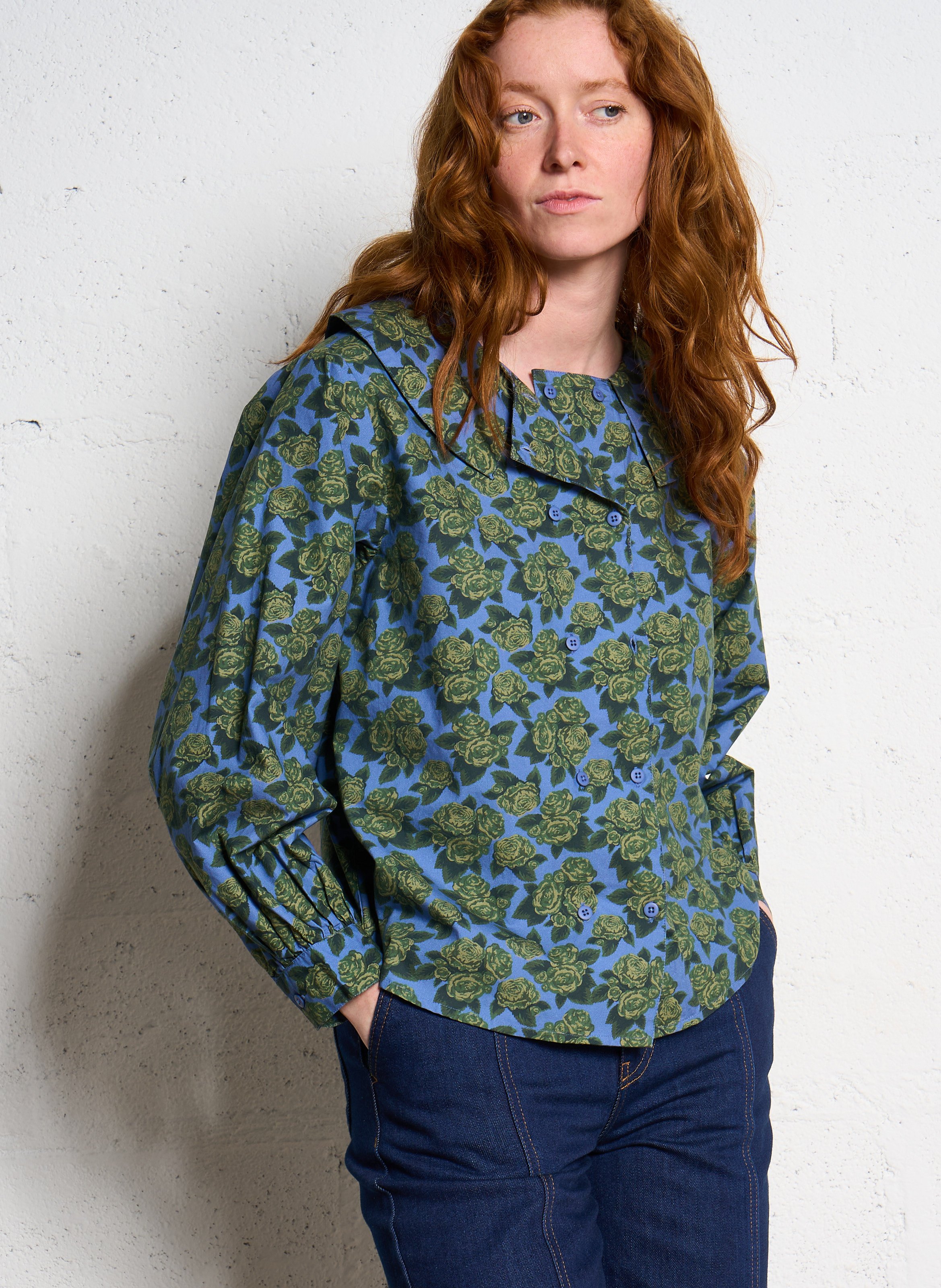 Buttoned cotton blouse THE TINY BIG SISTER Blue