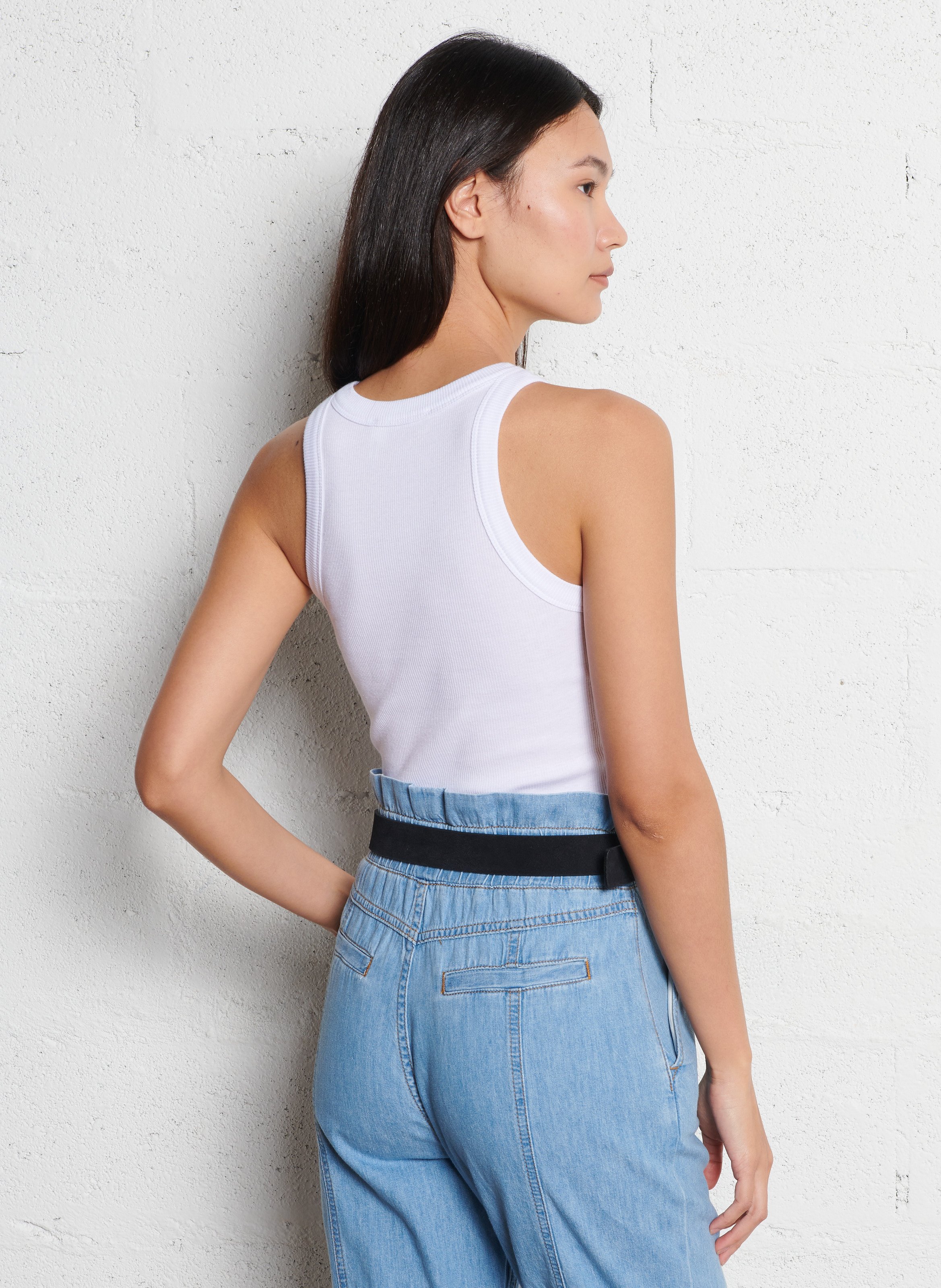 Singlet van katoenen ribtricot met ronde hals BA&SH Wit