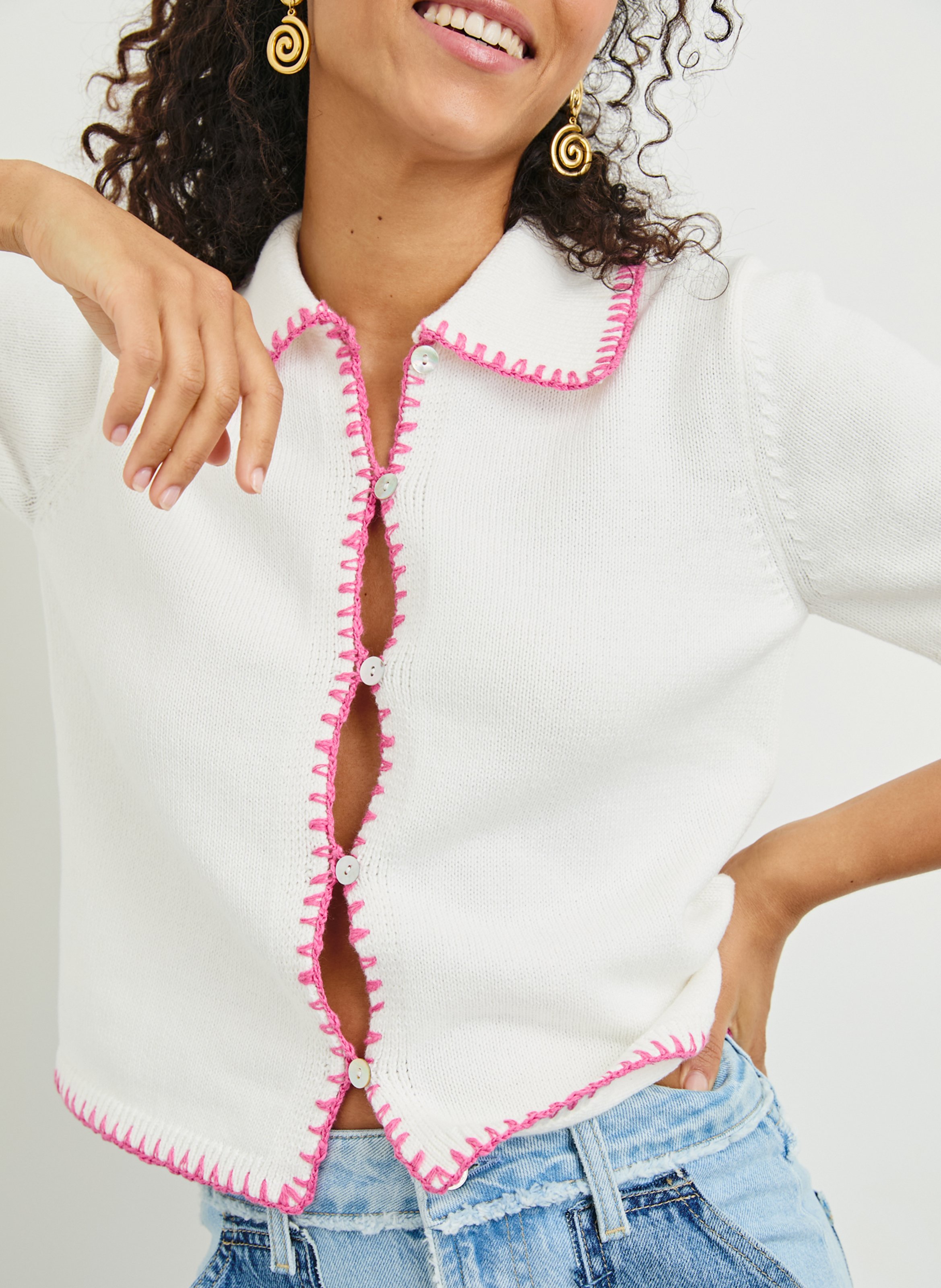 Gilet col chemise en coton RAILS Blanc