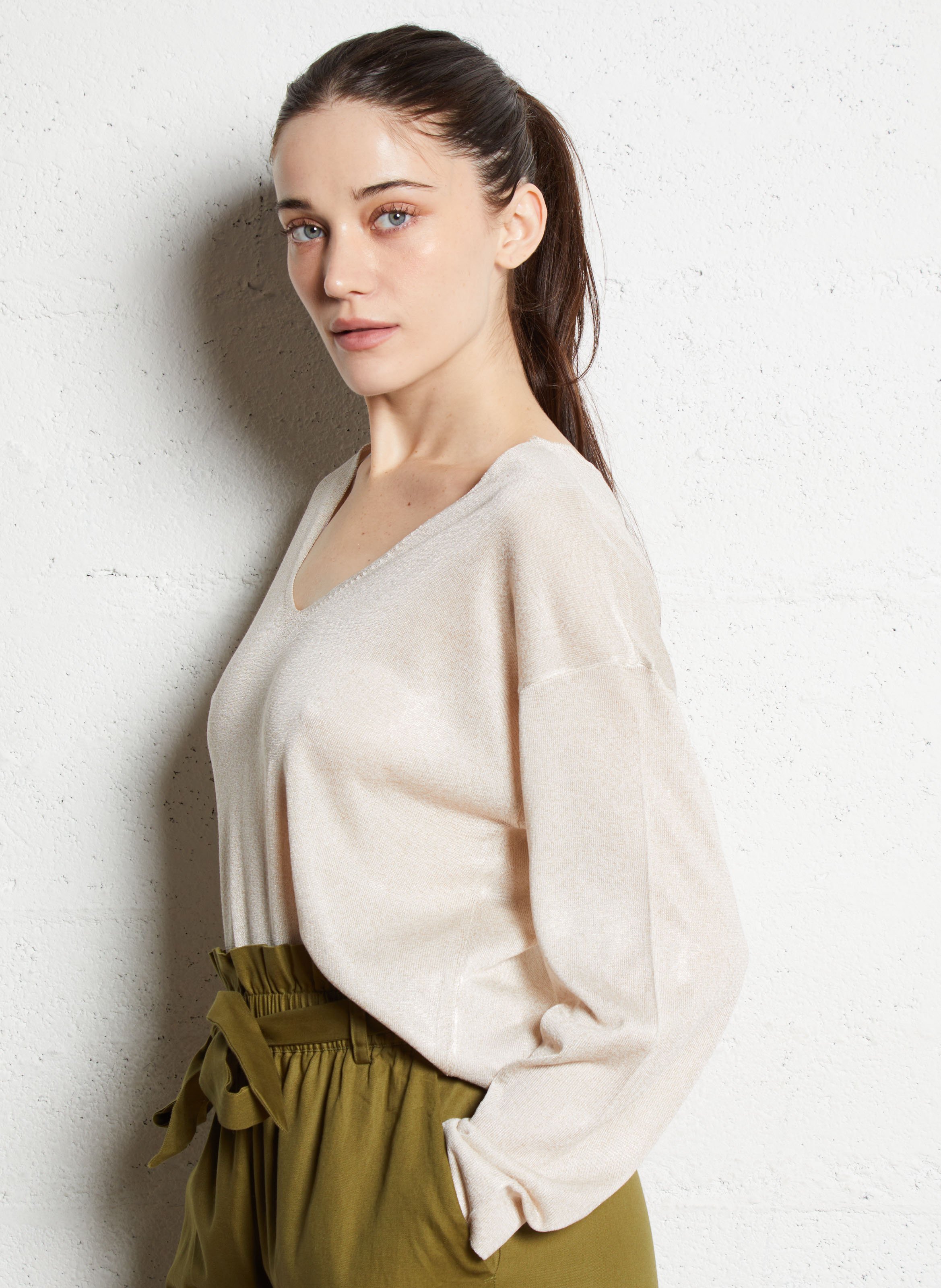 Pull ample col v  VILA Beige