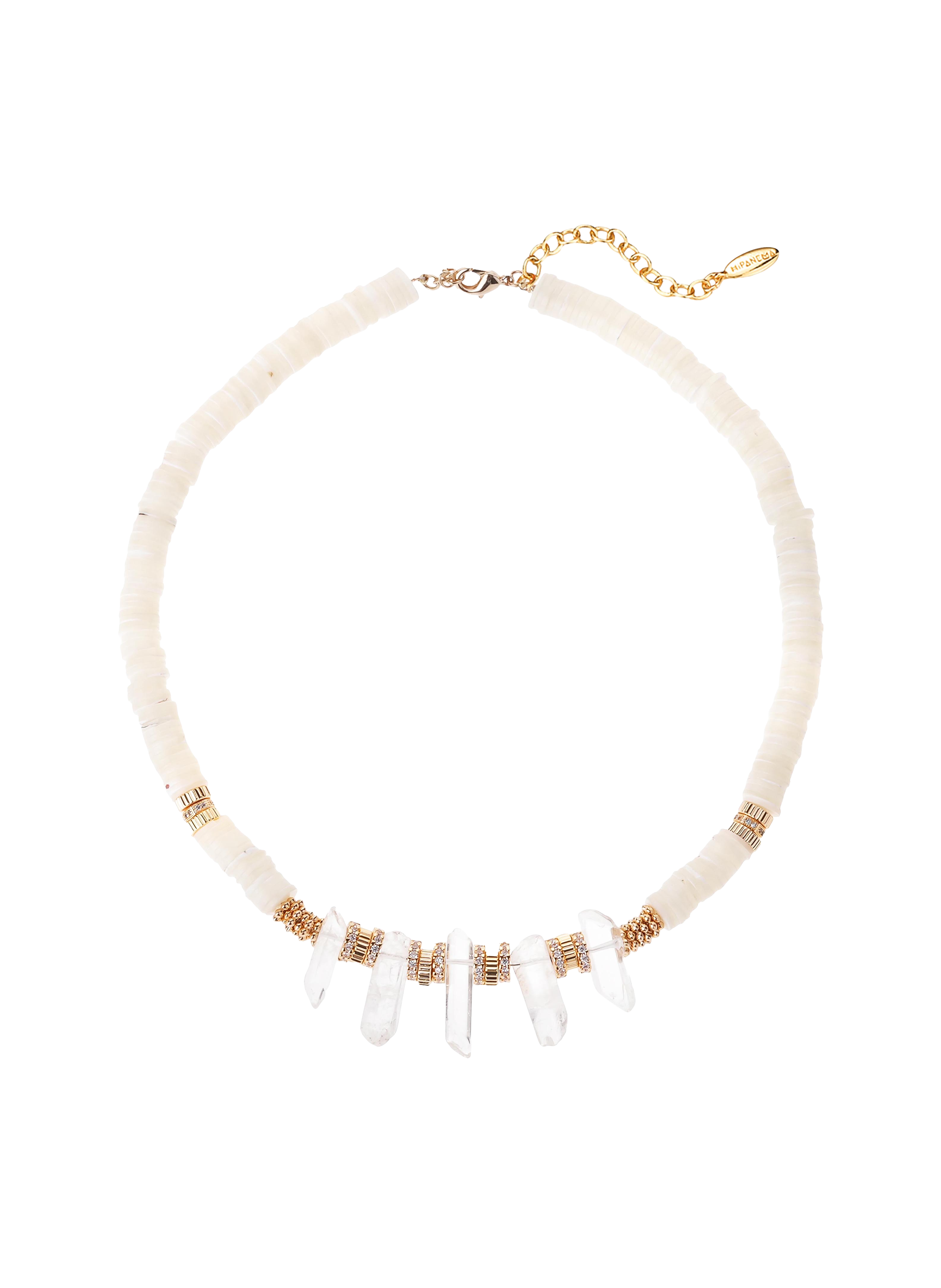 Adjustable necklace with pearls and stones HIPANEMA White