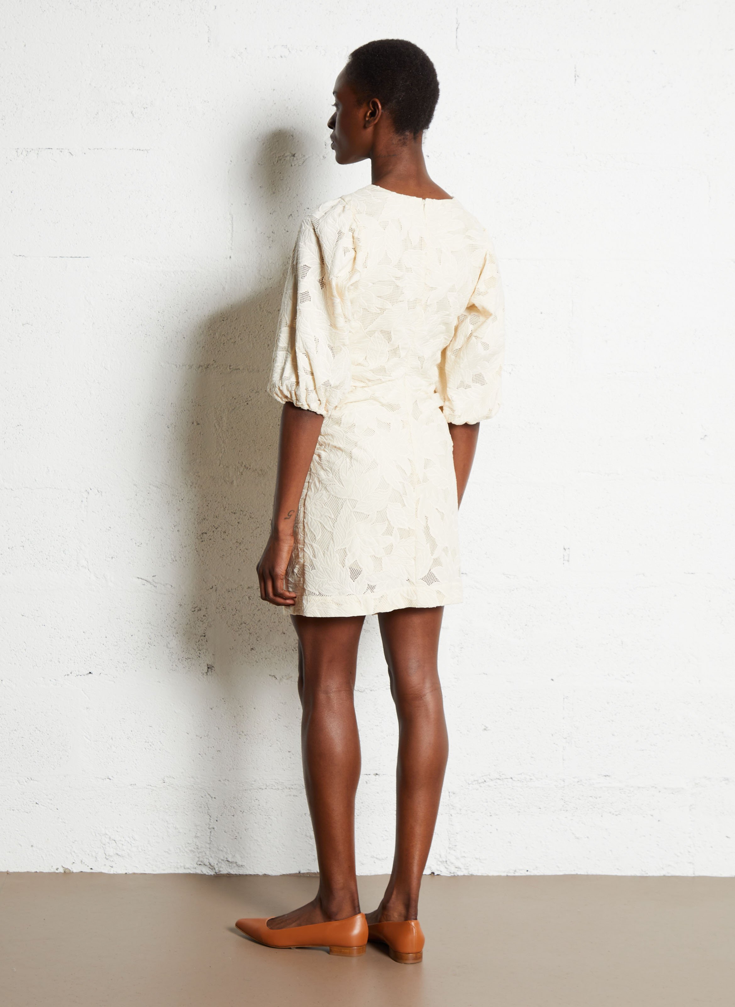 Robe courte col rond en coton THE TINY BIG SISTER Beige