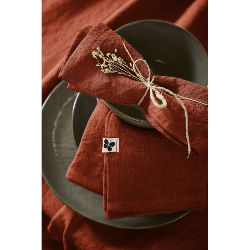 Set of 2 cotton muslin hand towels L'EFFET PAPILLON Brown