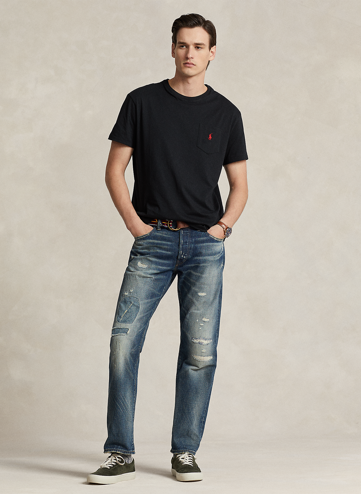 Tee-shirt col rond classic-fit brodé en coton POLO RALPH LAUREN Noir