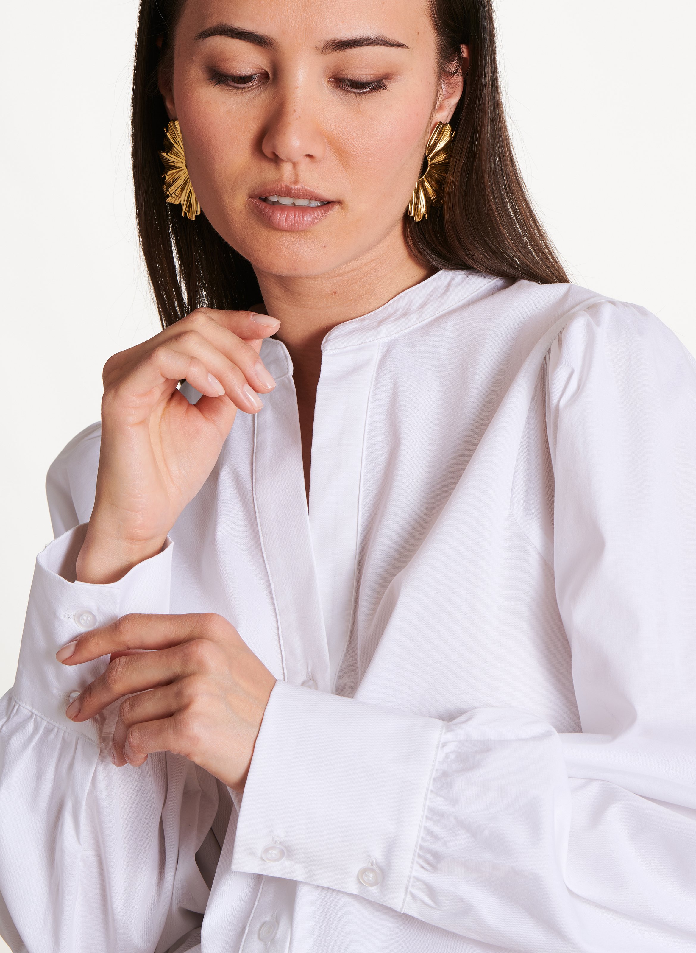 Oversized tuniek met Tunesische kraag van gemengd katoen LA FEE MARABOUTEE Wit