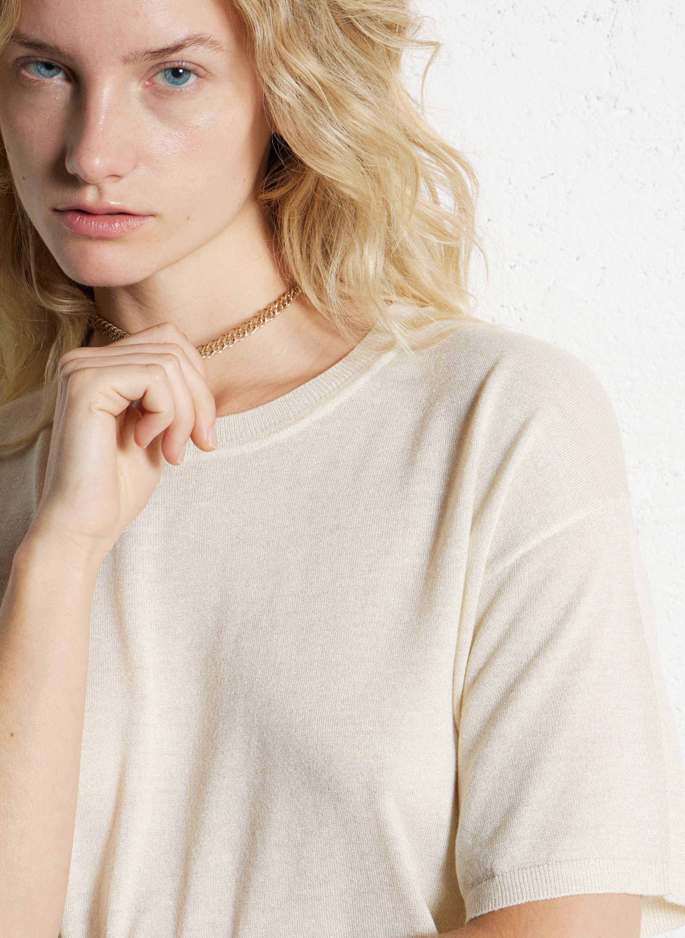 Top col rond pailleté MAISON 123 Beige