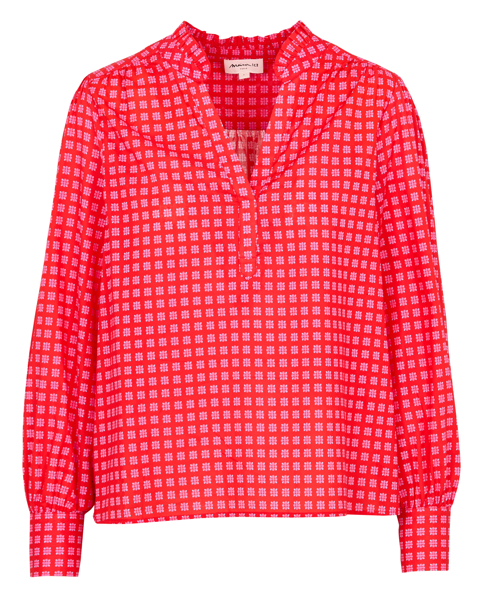Tunika mit Tunika-Kragen und Print MAISON 123 Rot