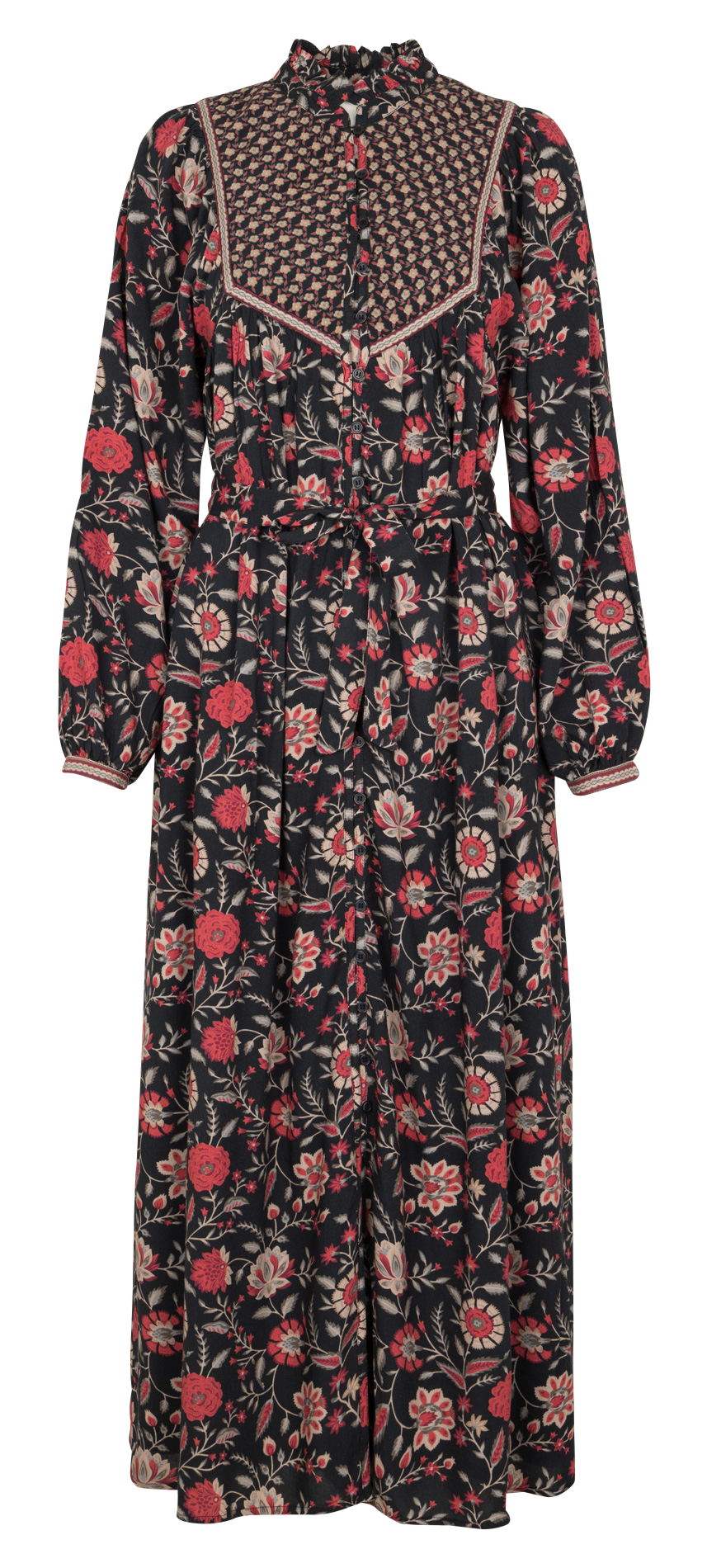 Long dress with floral print and Victorian collar PETITE MENDIGOTE Black