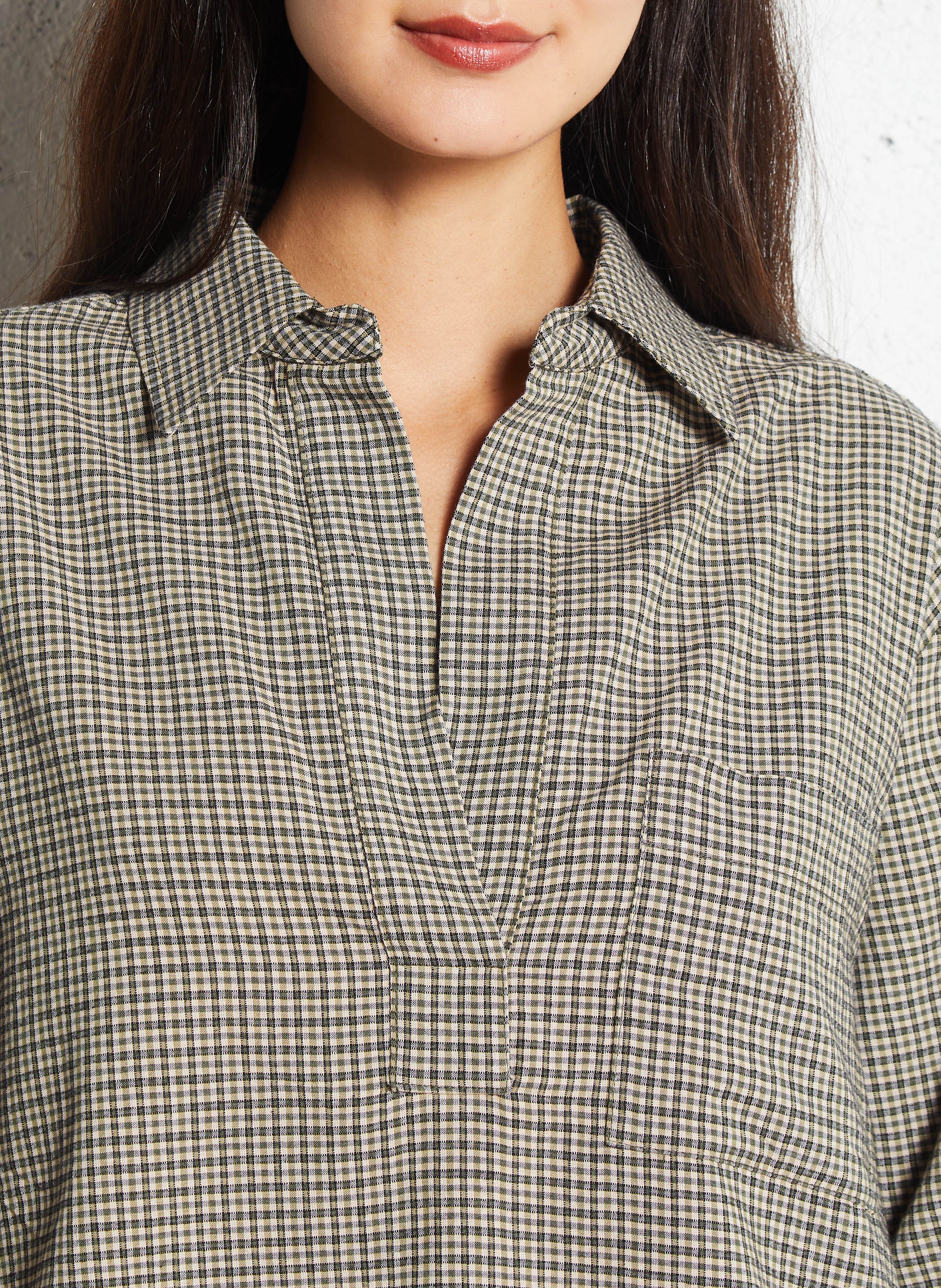 Top ample manches longues à carreaux SACRECOEUR Vert