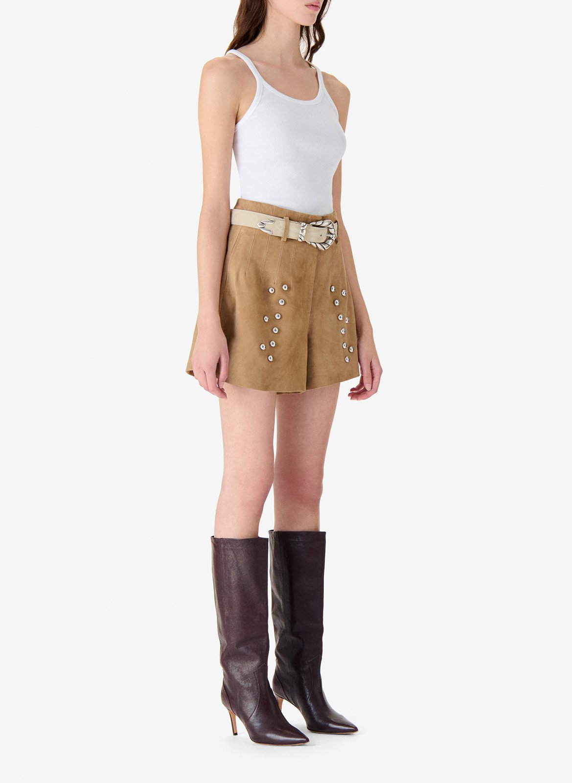 High-waisted leather button-up skirt IRO Beige