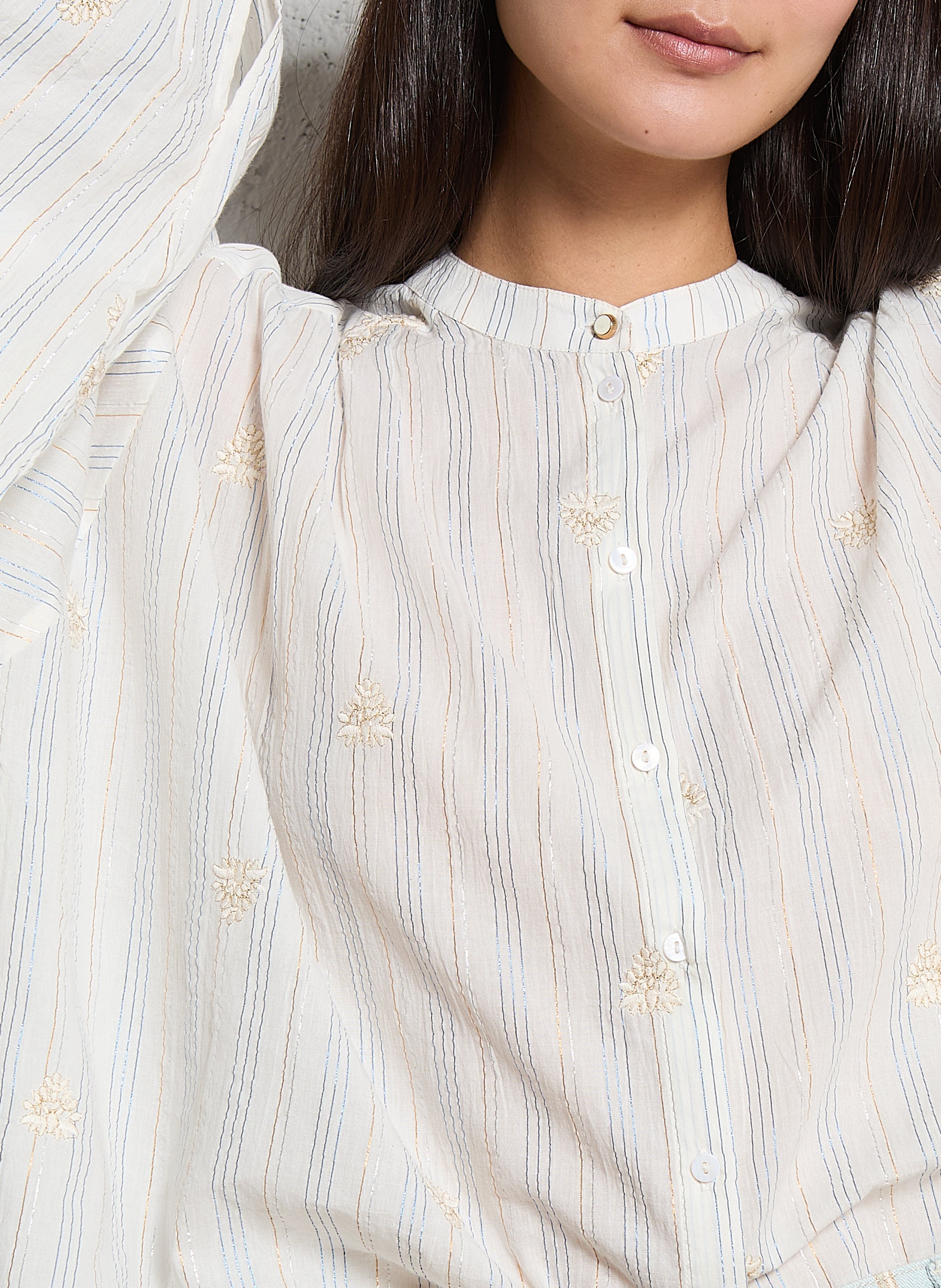 Bluse aus Baumwoll-Mix mit V-Ausschnitt MAISON HOTEL Weiss