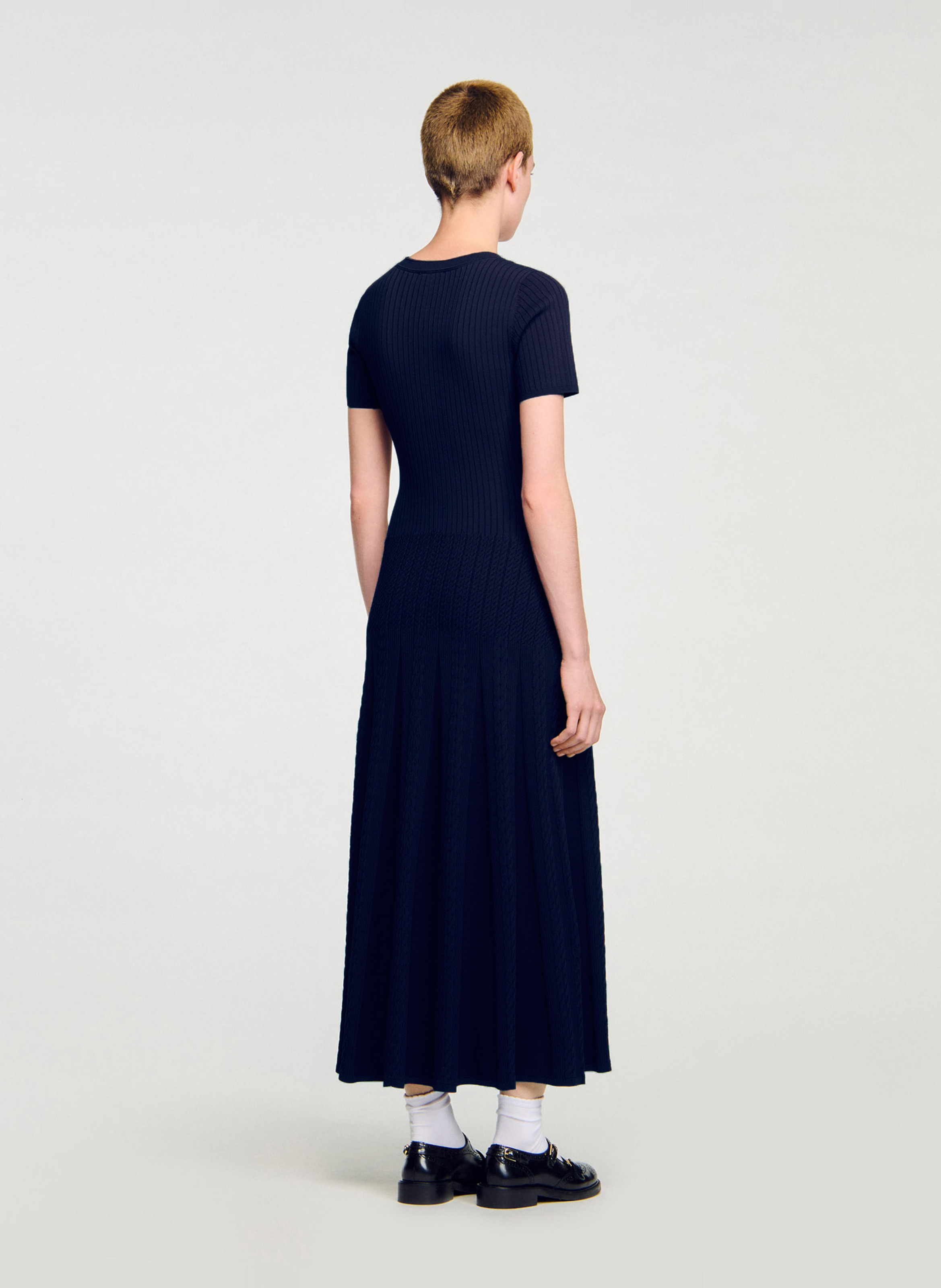 Long round-neck knit dress SANDRO Blue