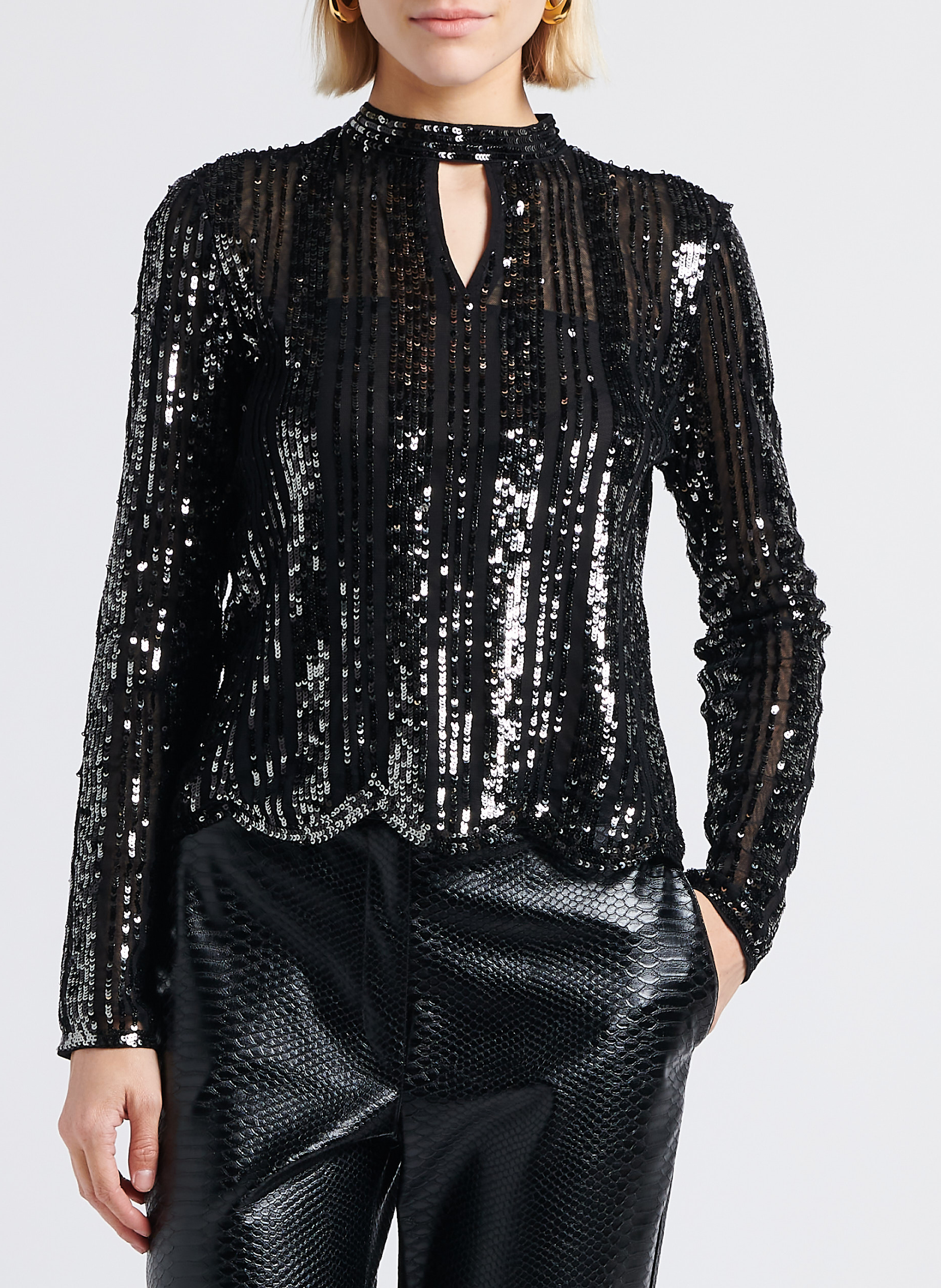 Round-neck sequined top TWINSET Black