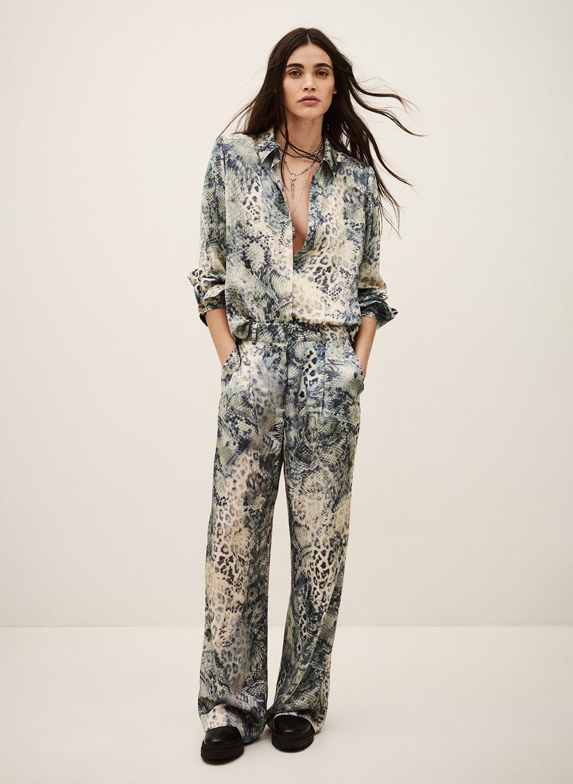 Pantalon large imprimé Bleu