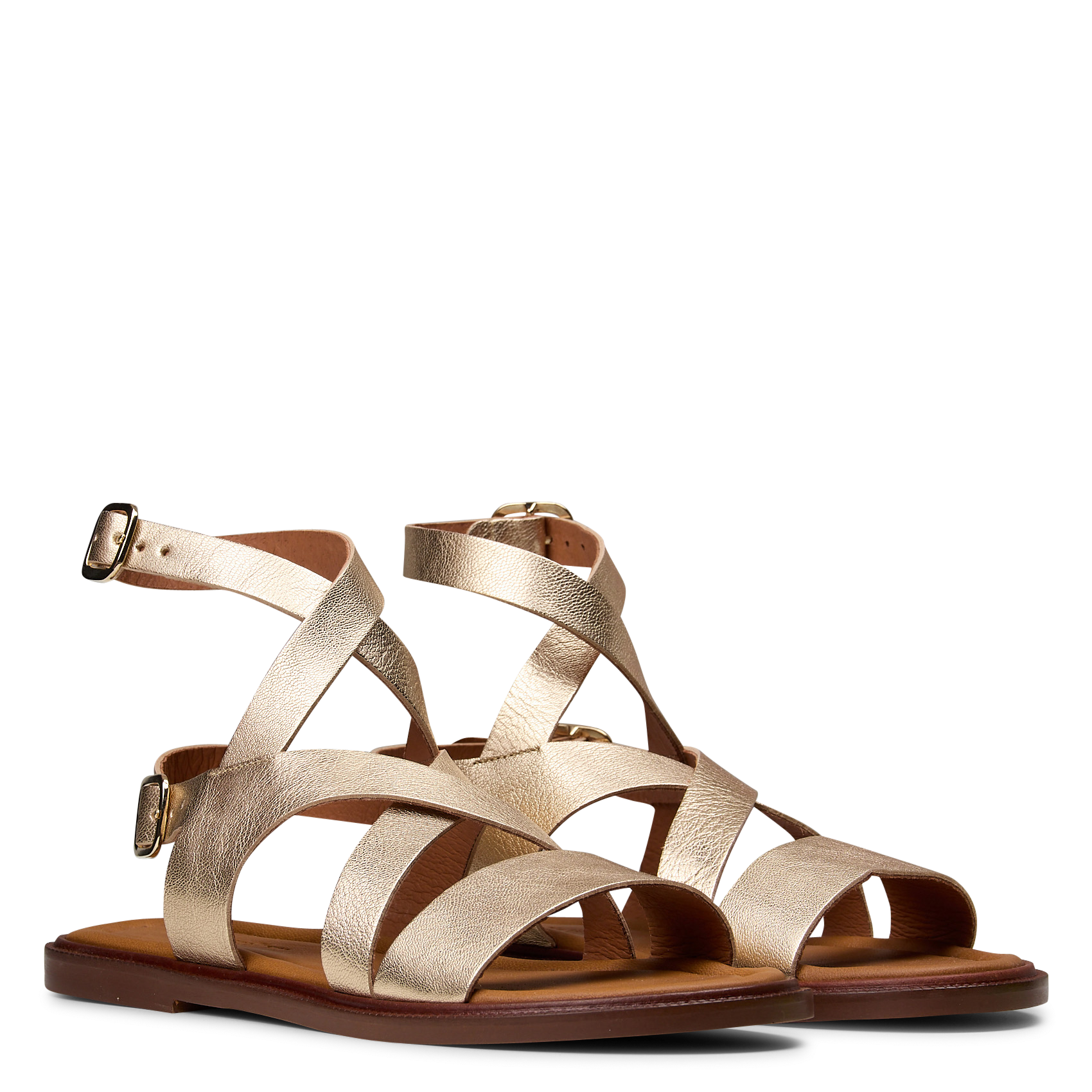 Aouda flat leather sandals MELLOW YELLOW Golden