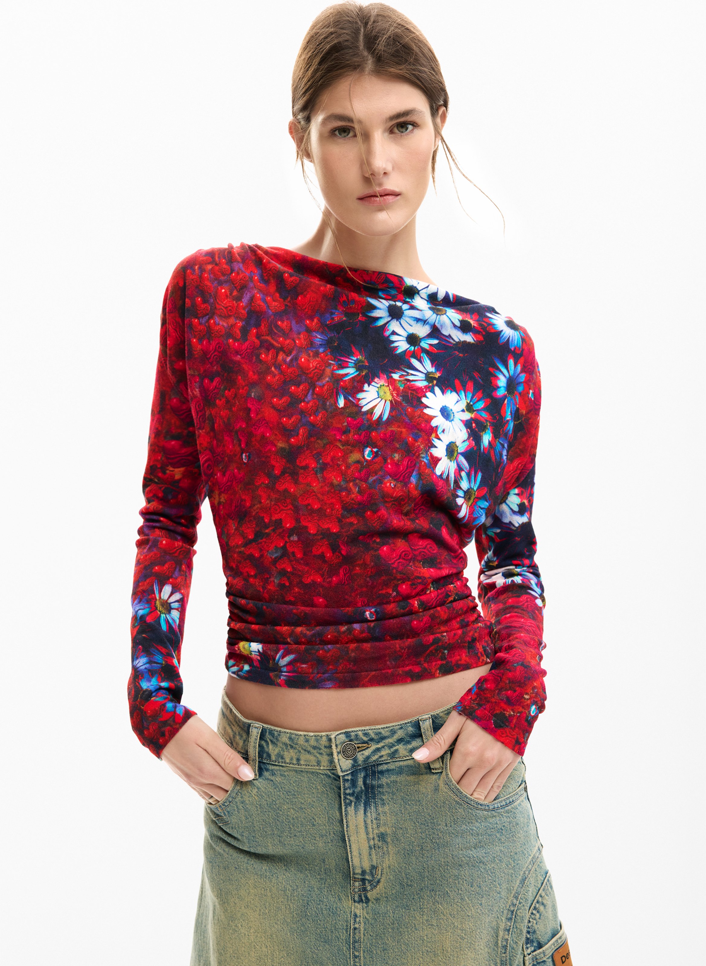 Top manches longues à imprimé floral  DESIGUAL Rouge