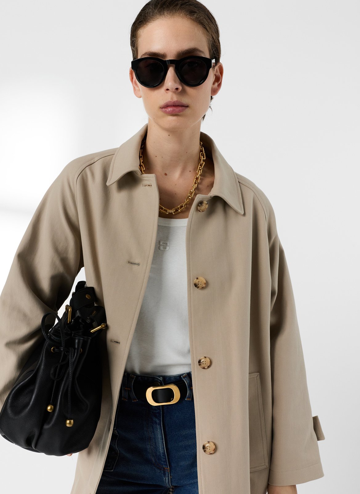 Trench mi-long droit uni en coton GERARD DAREL Beige