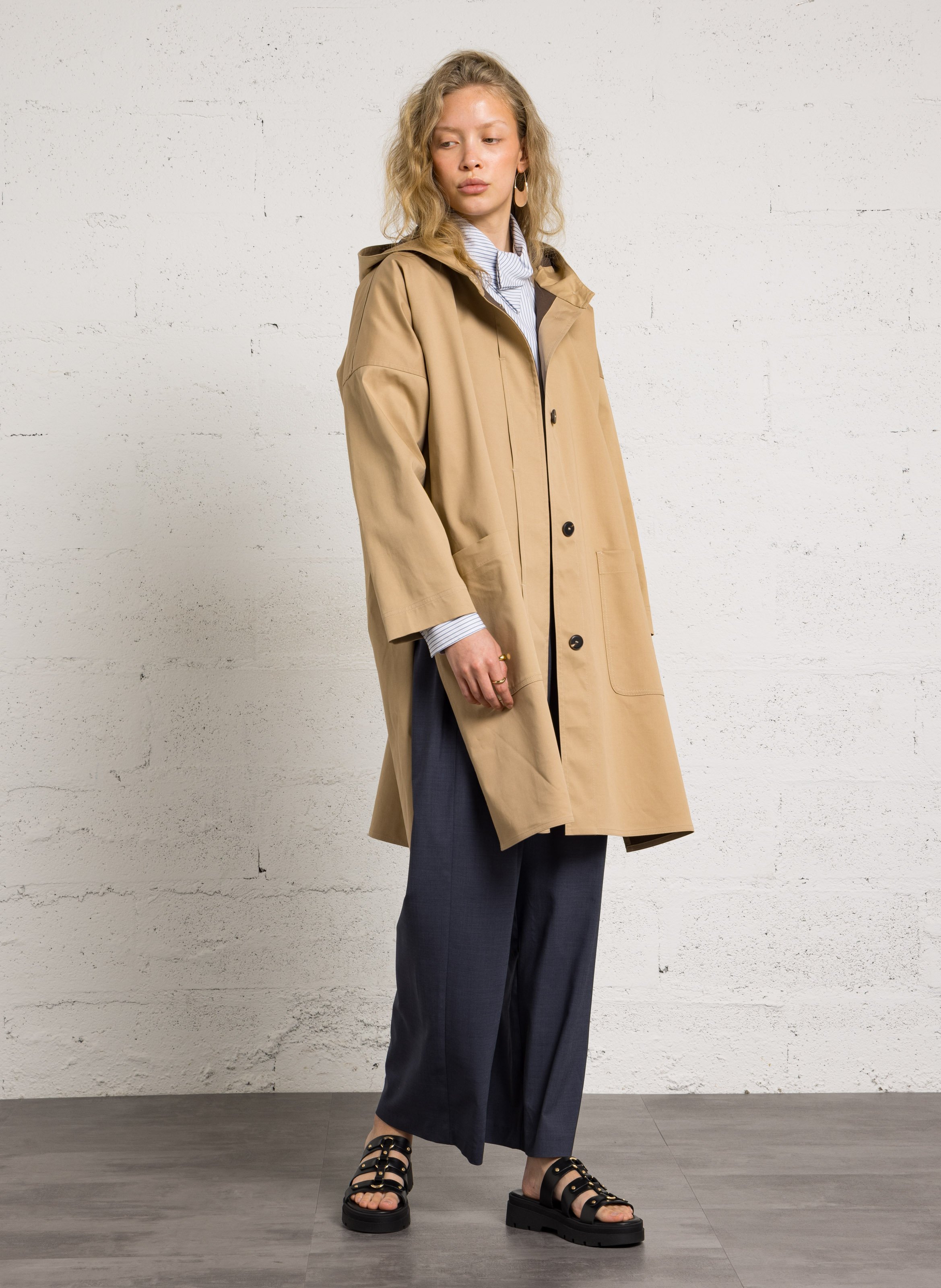 Hooded pea coat POMANDERE Beige