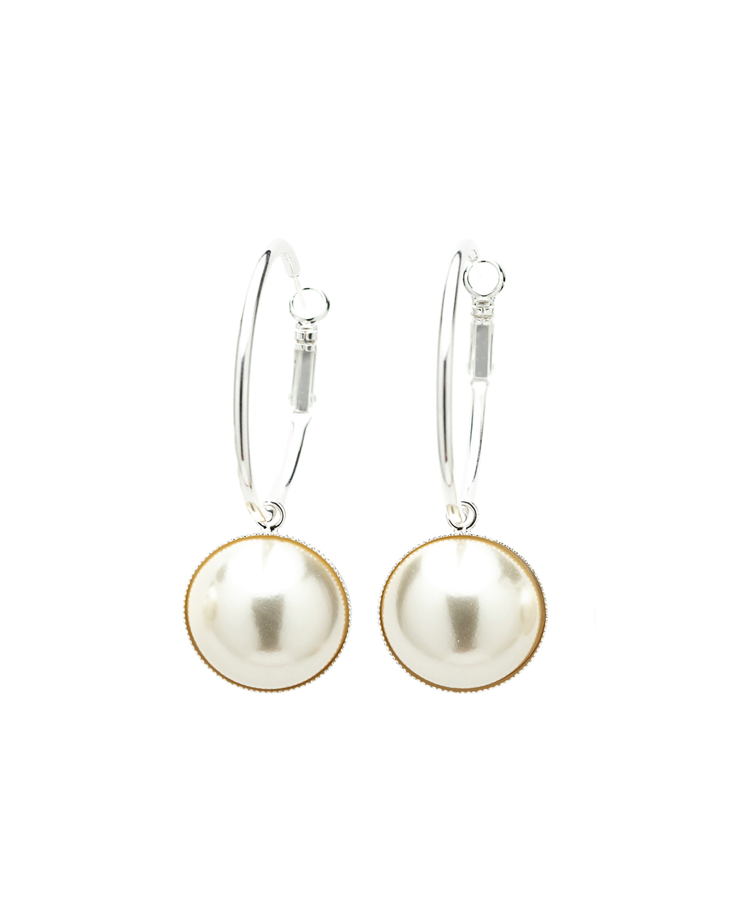 Small silver-plated pearl hoop earrings MONSIEUR SIMONE