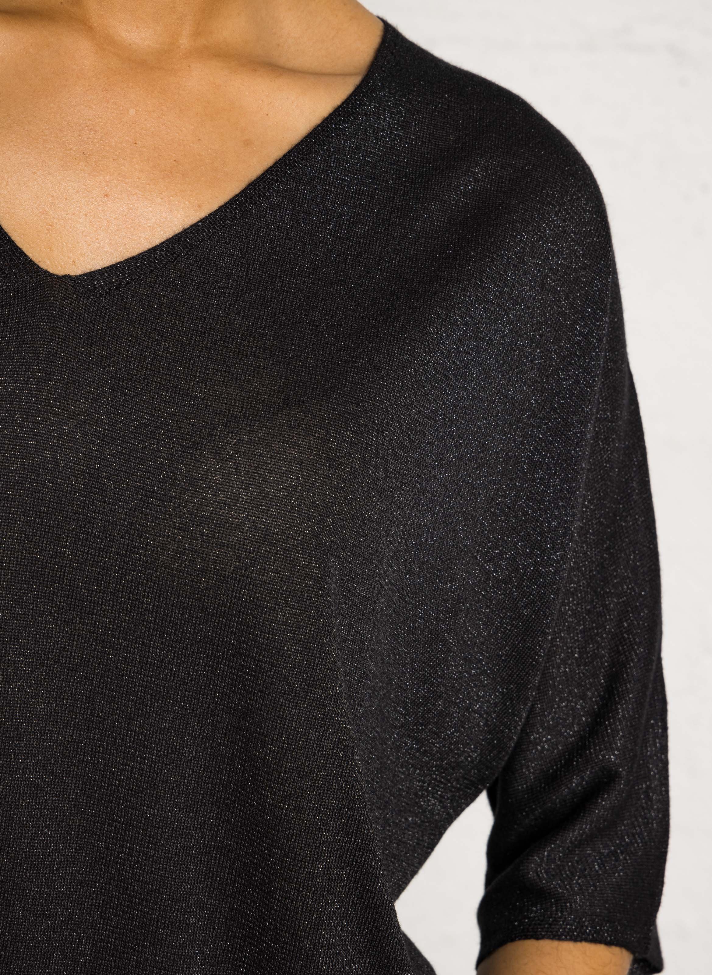 Oversized V-neck sweater with sequins SUD EXPRESS Black