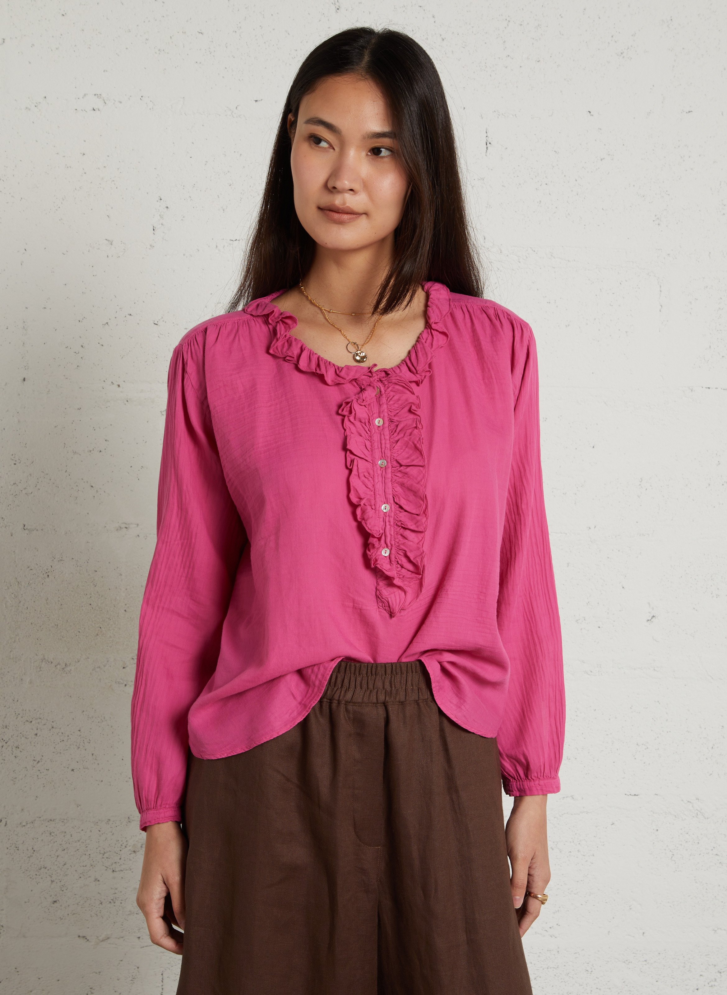 Bluse mit Rundhalsausschnitt und Volants BELLA JONES Rosa