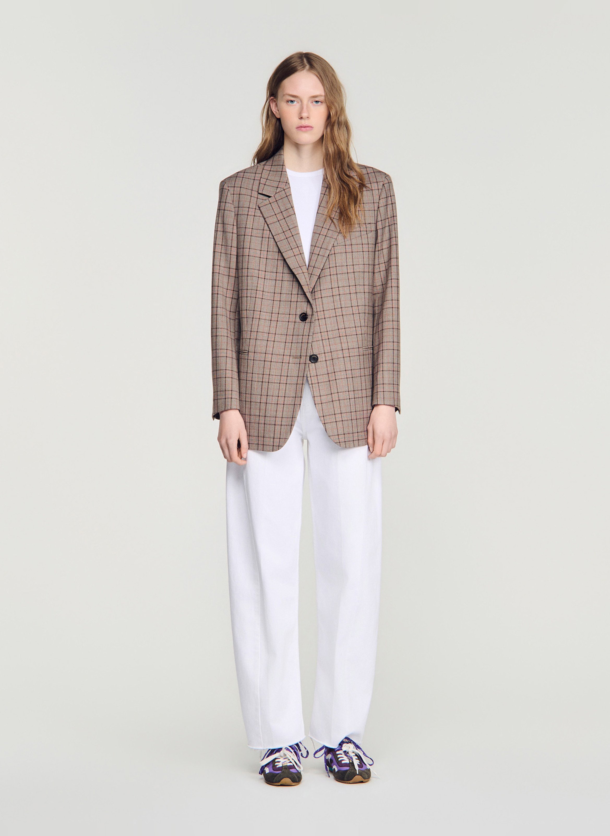 Veste de tailleur oversize à carreaux SANDRO Marron