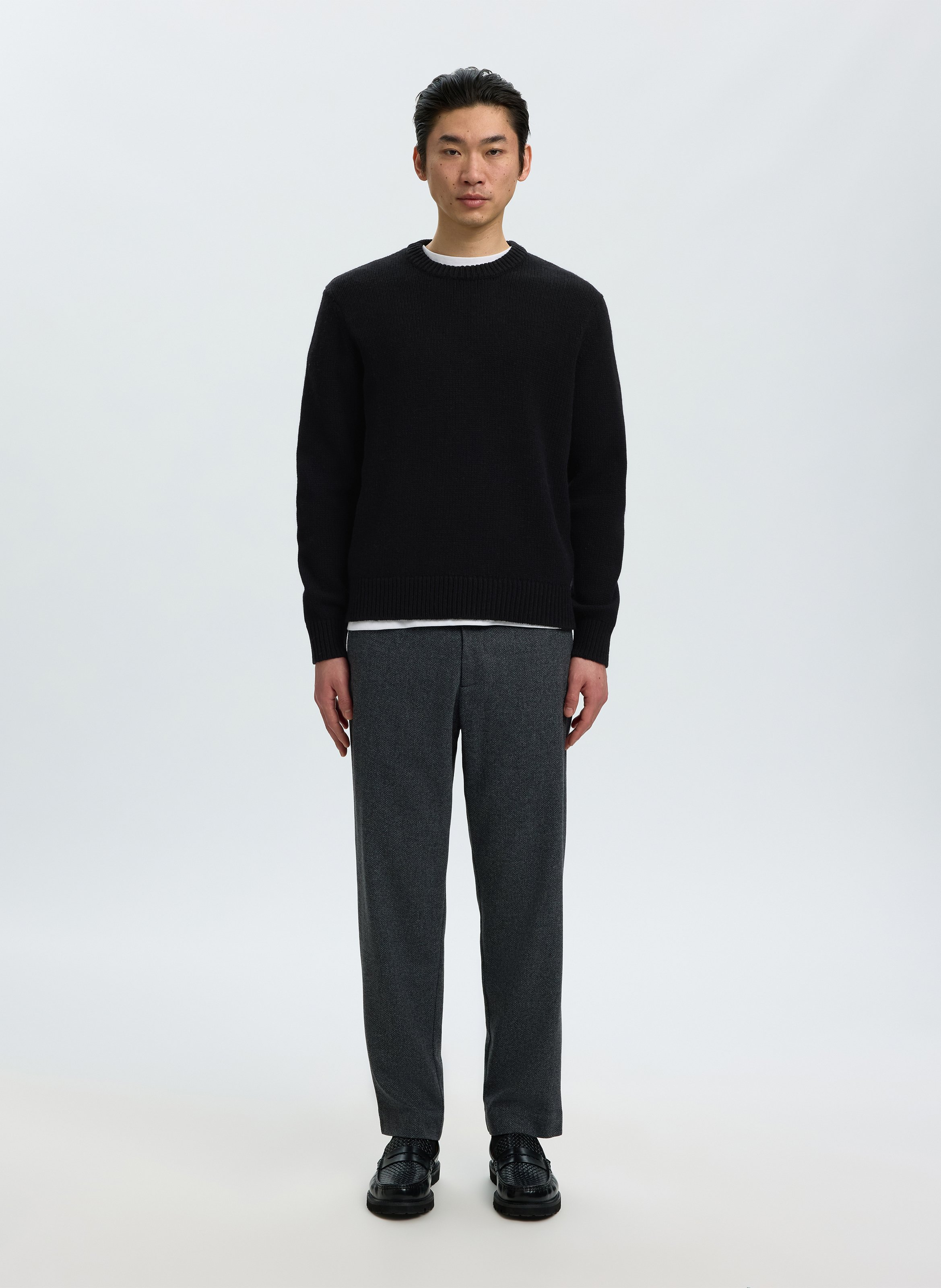 Straight-fit trui van wolmix met ronde hals SELECTED Zwart