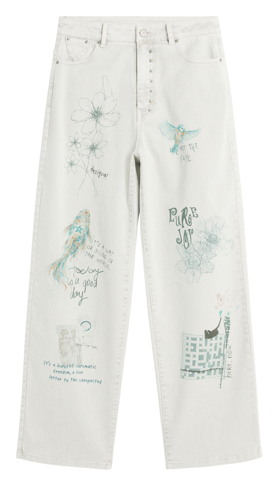 Jean large en coton mélangé imprimé DESIGUAL Blanc