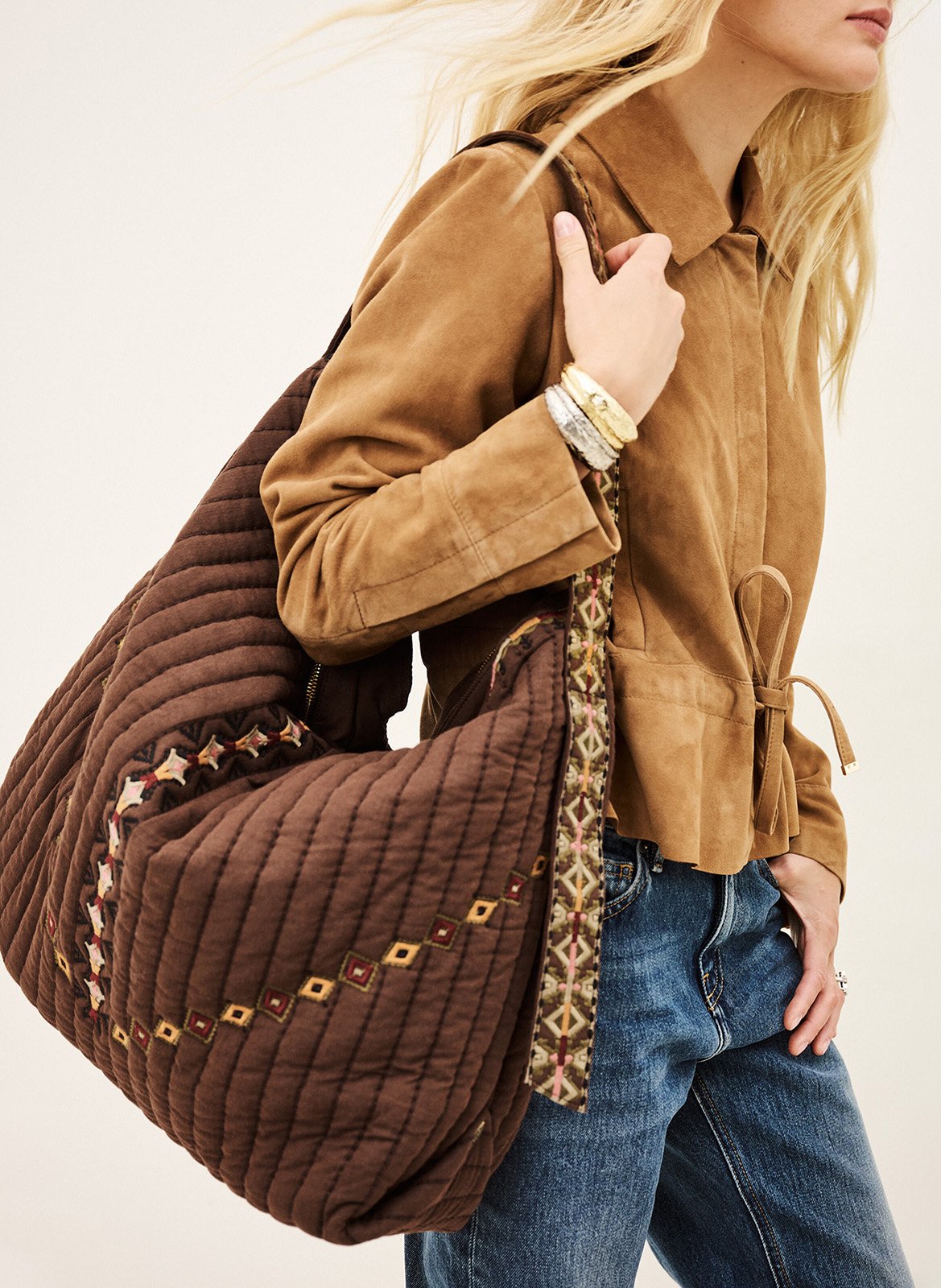 Bolso tote acolchado de algodón BA&SH Marron