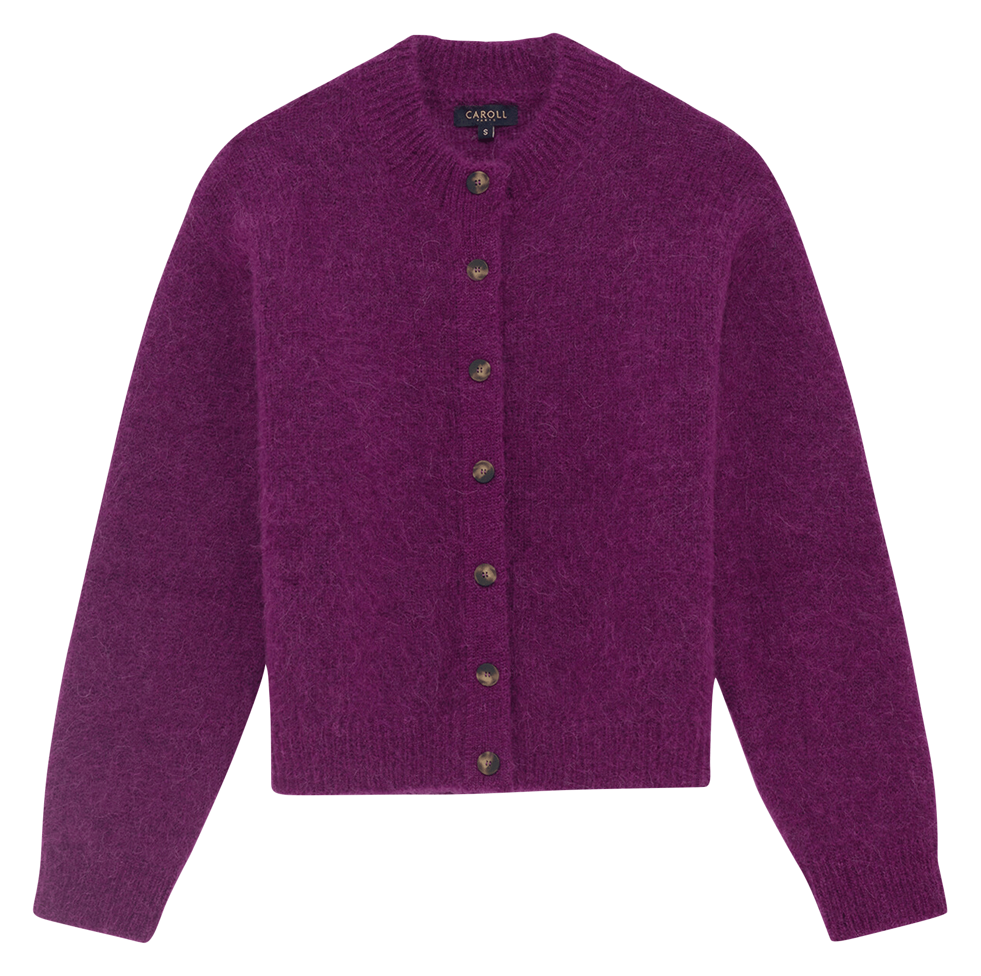 Gebreide vest met ronde hals en knoopsluiting in gemengde alpaca. CAROLL Violet