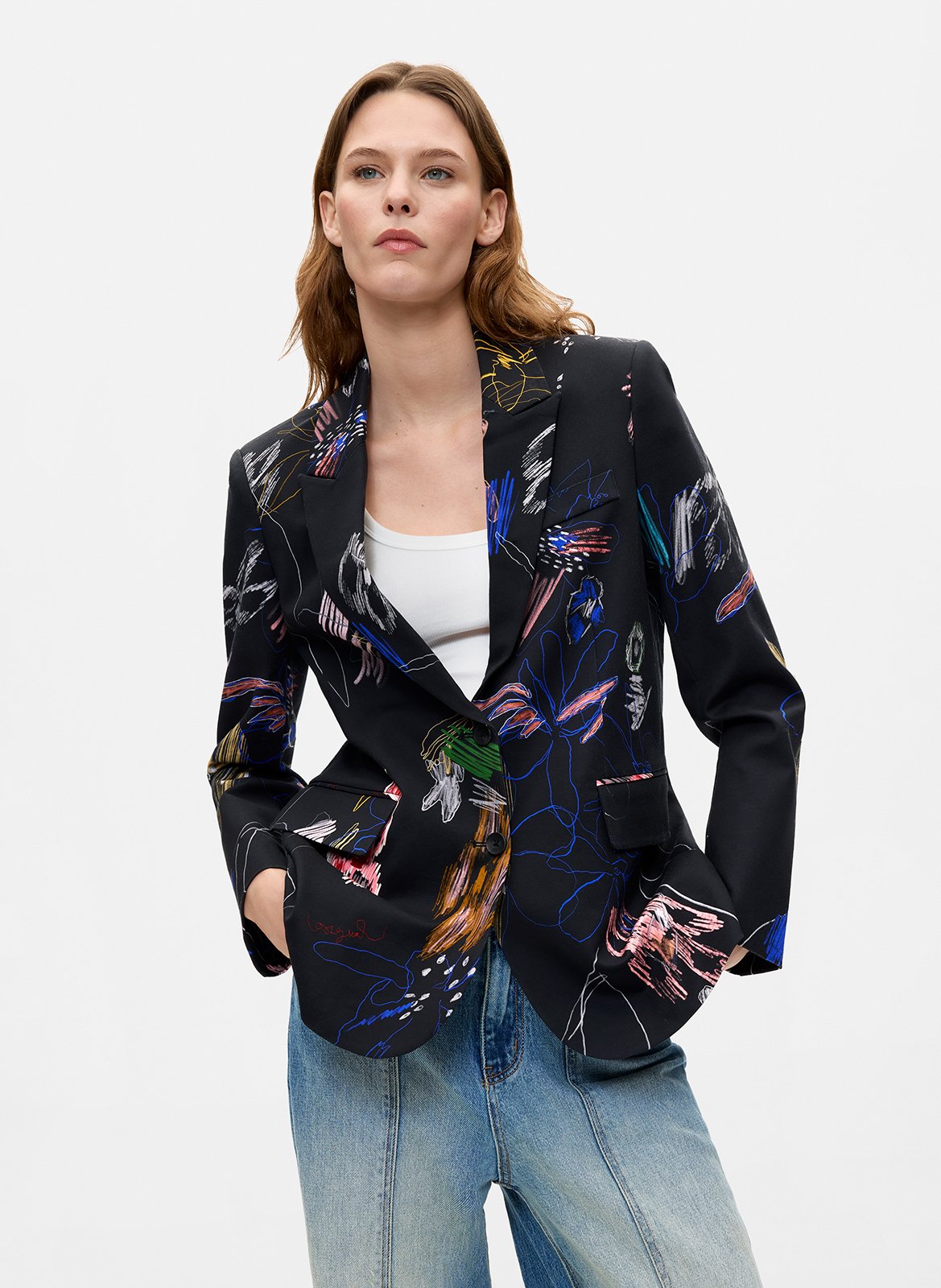 Veste col tailleur en coton mélangé DESIGUAL Noir