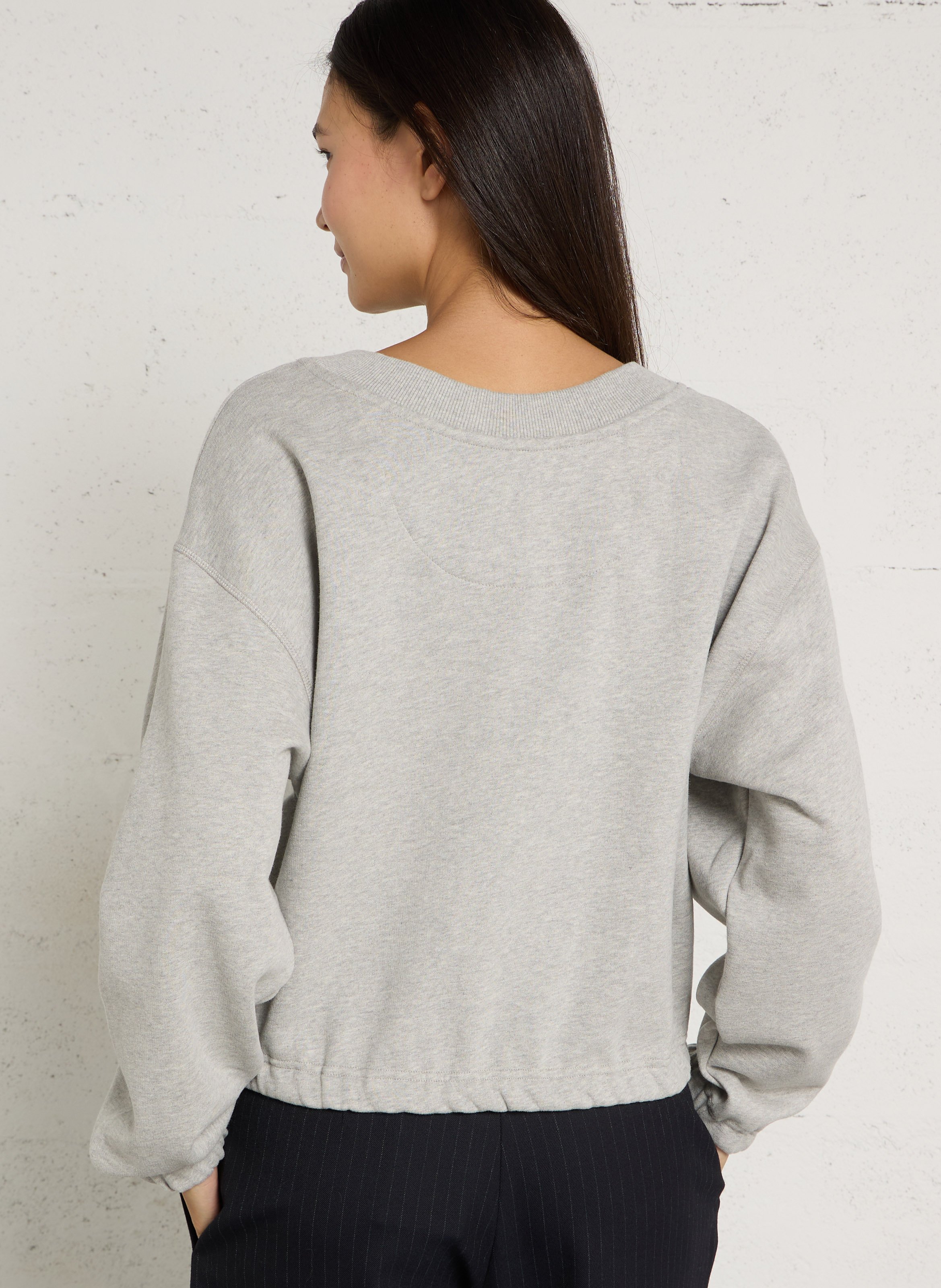 Oversized V-neck cotton fleece sweatshirt THE NEW SOCIETY Grey