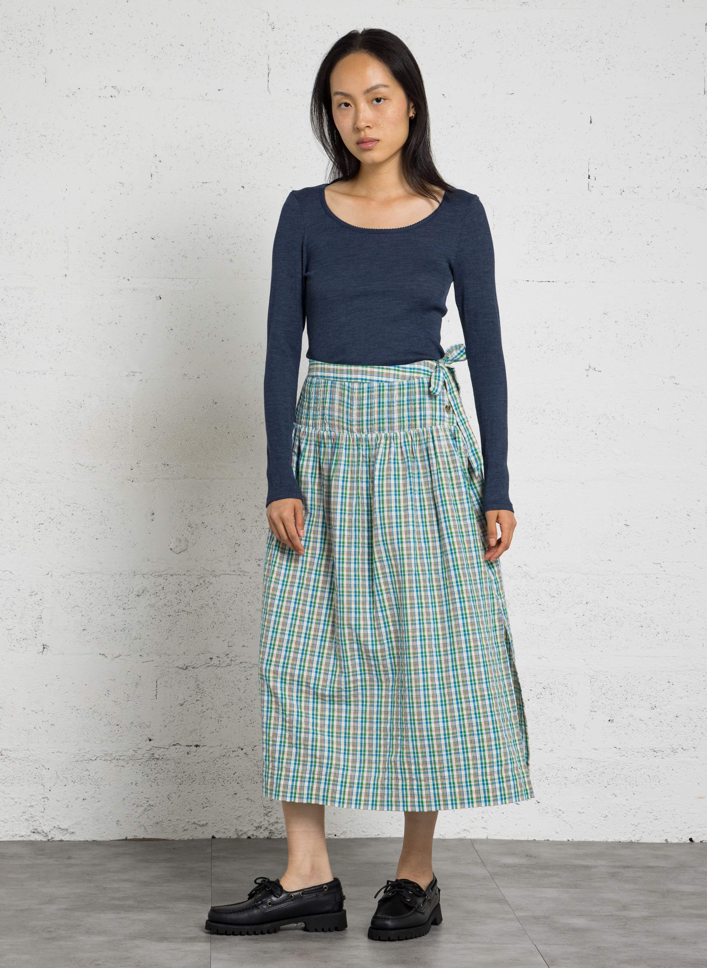 Jupe midi à carreaux en coton biologique DAMSON MADDER Multicolore
