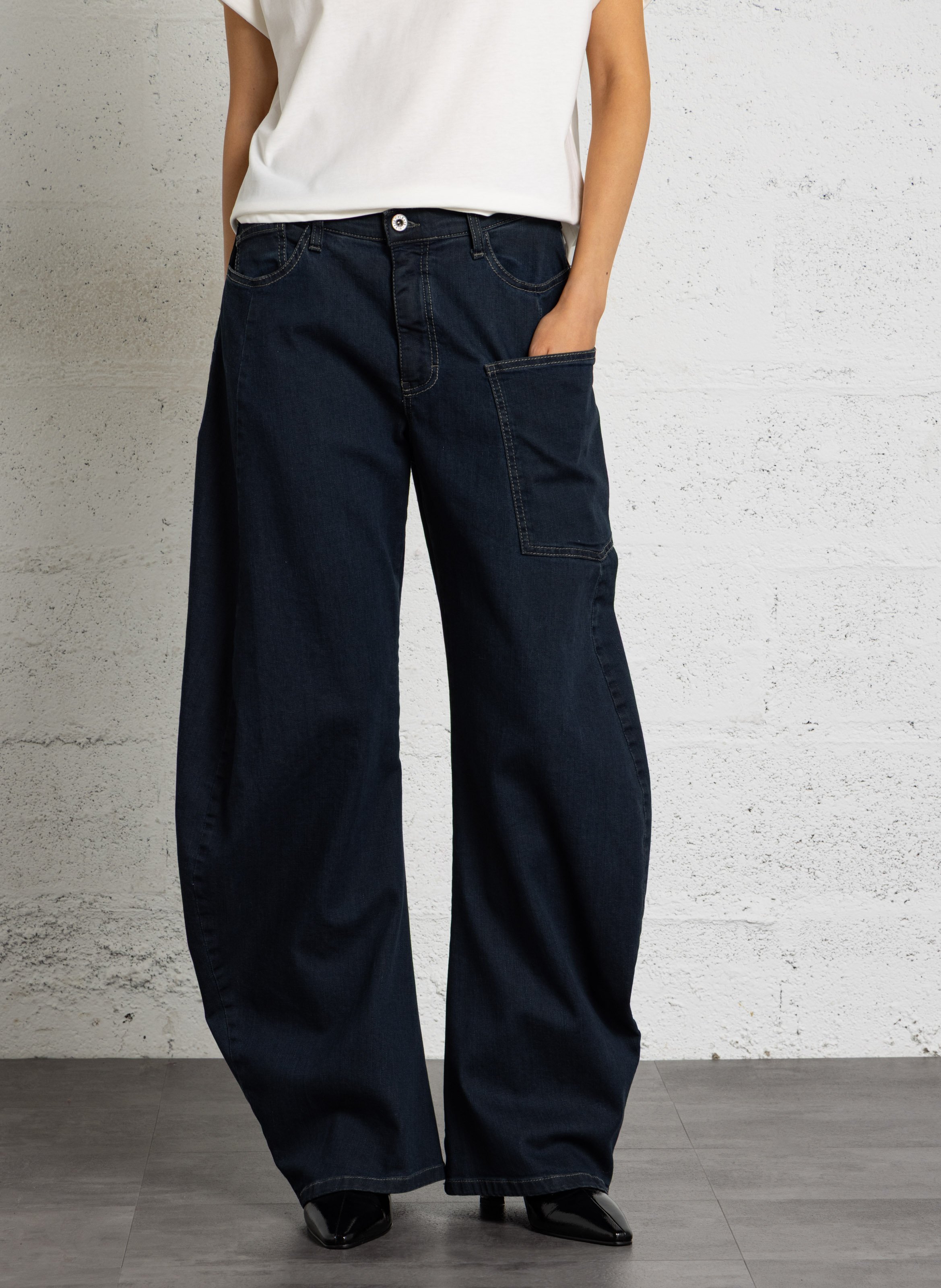 Mixed cotton barrel jeans PLEASE Blue