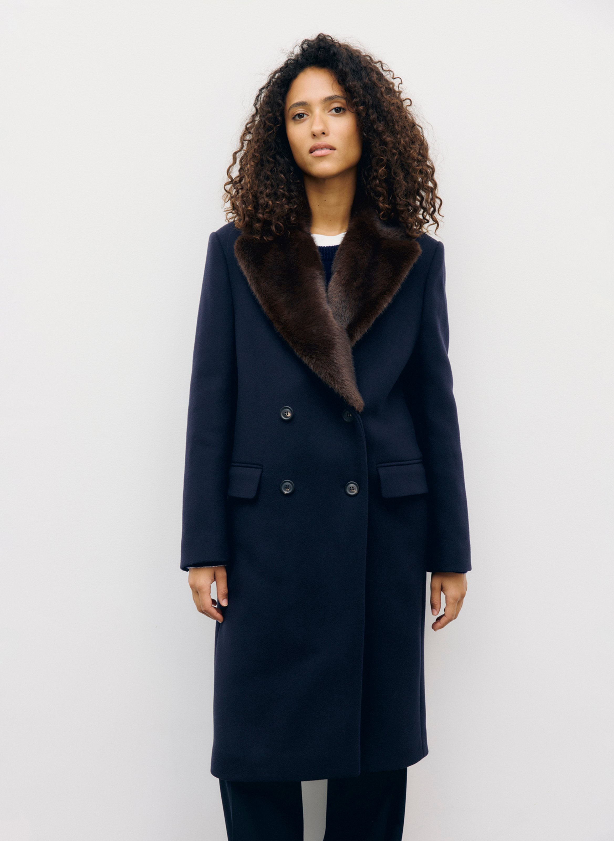 Mantel mit Reverskragen aus Wollmisch-Fell GERARD DAREL Blau