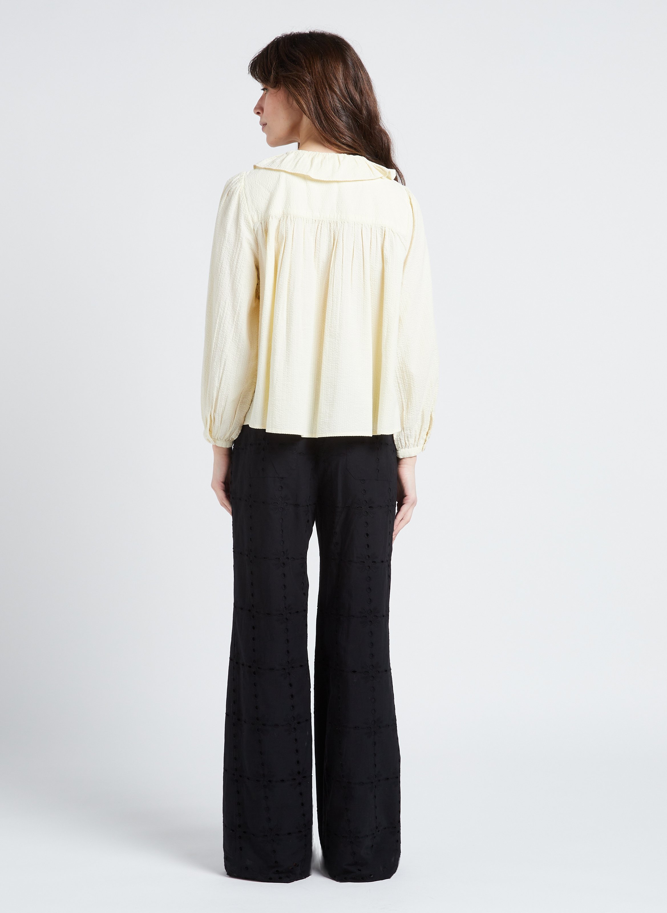 Embroidered cotton flared pants BELLEPIECE Black