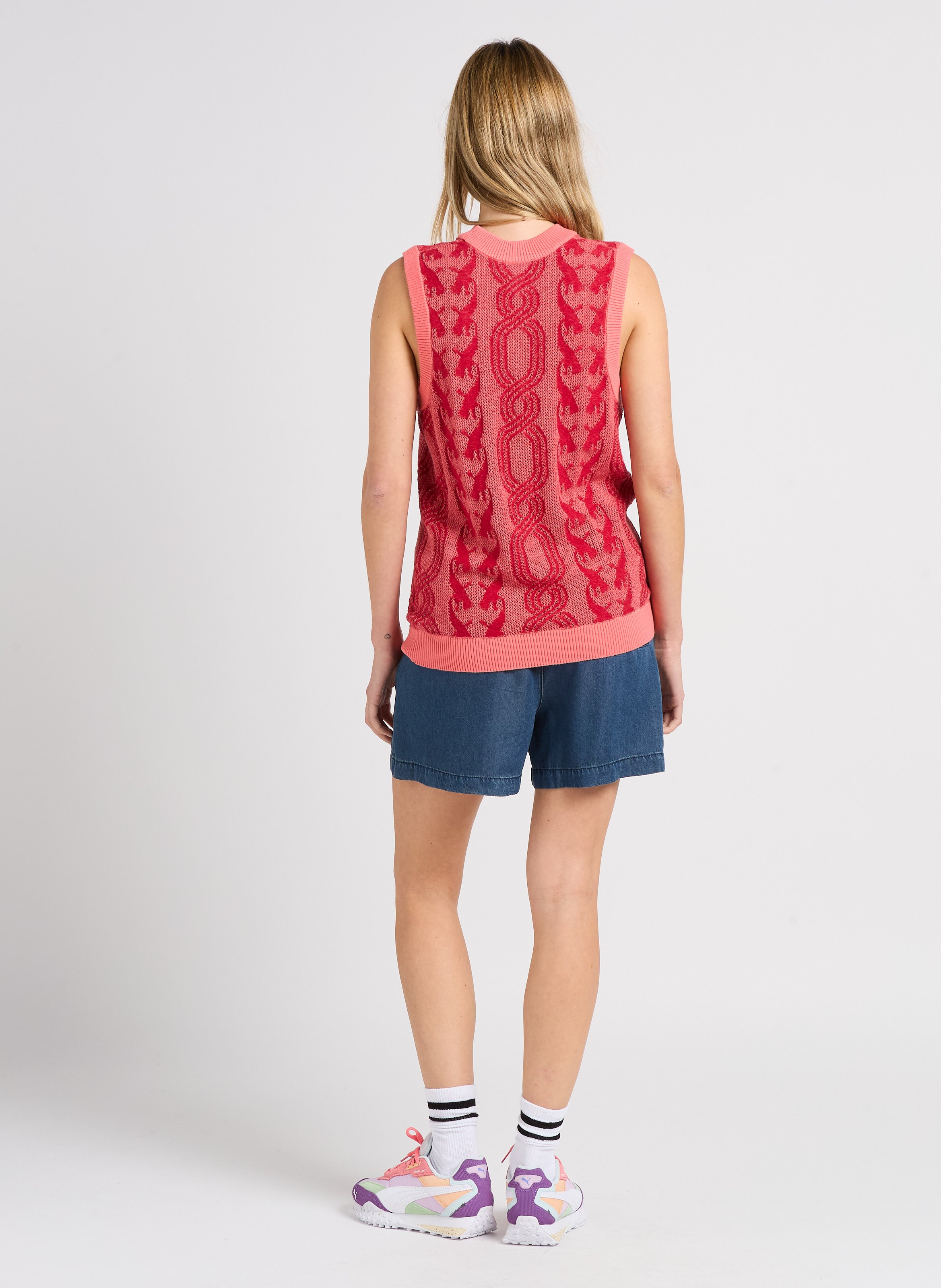 Pull col rond en coton et laine mélangé PUMA Rose