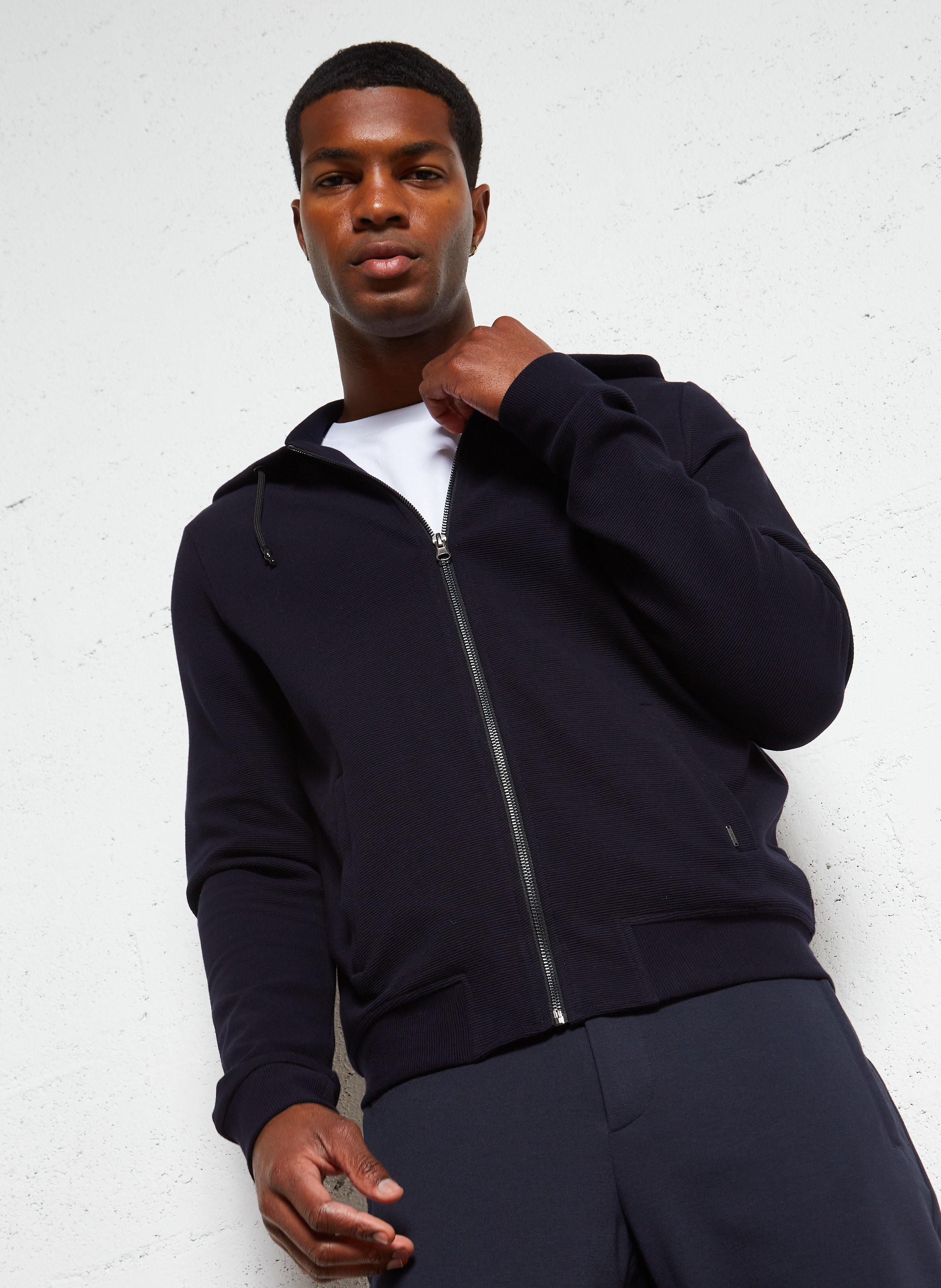 Kapuzenstrickjacke aus Baumwoll-Mix mit Rundhalsausschnitt, Regular Fit IKKS Blau