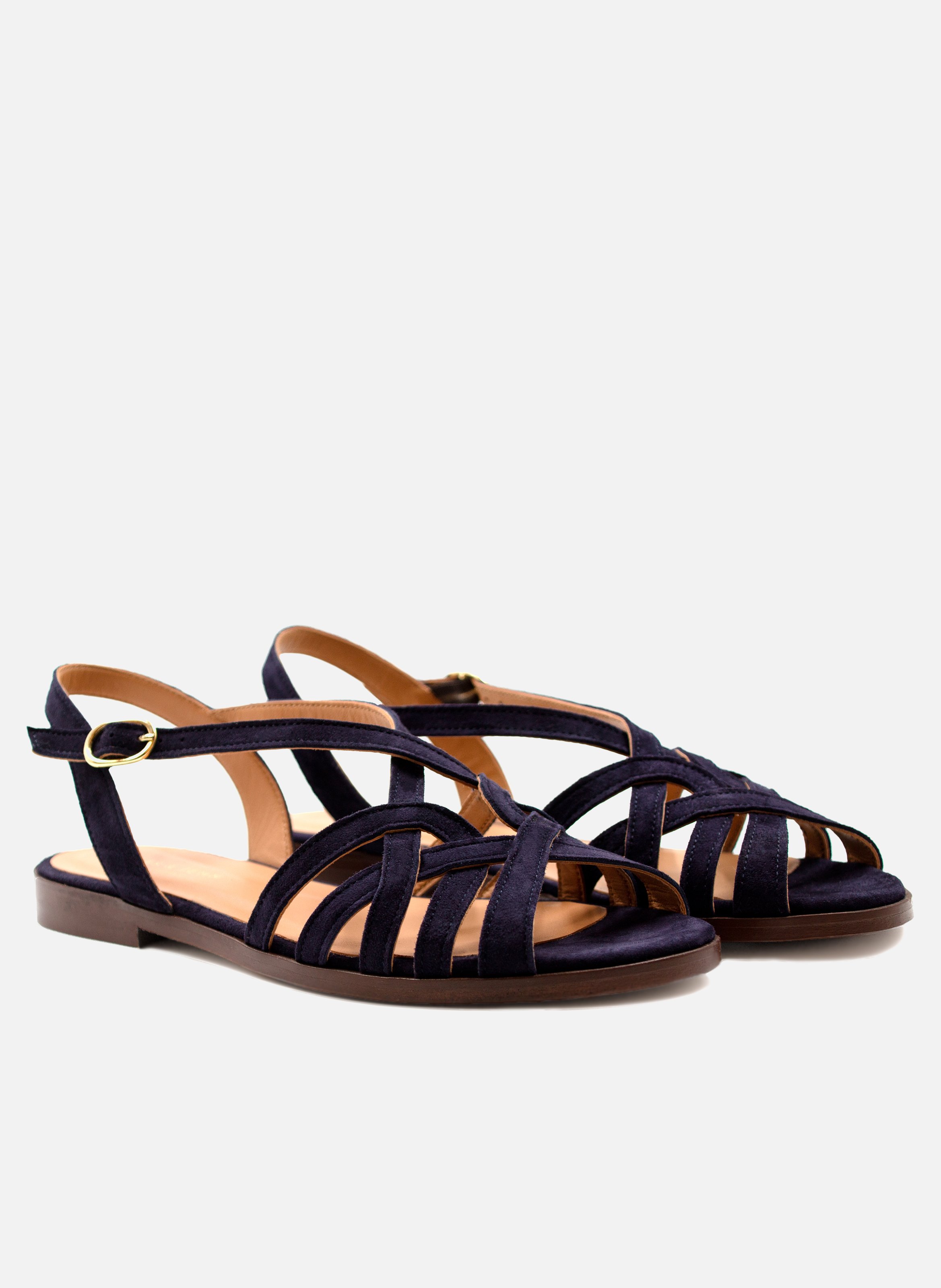 Flat suede leather strap sandals JULES & JENN Blue