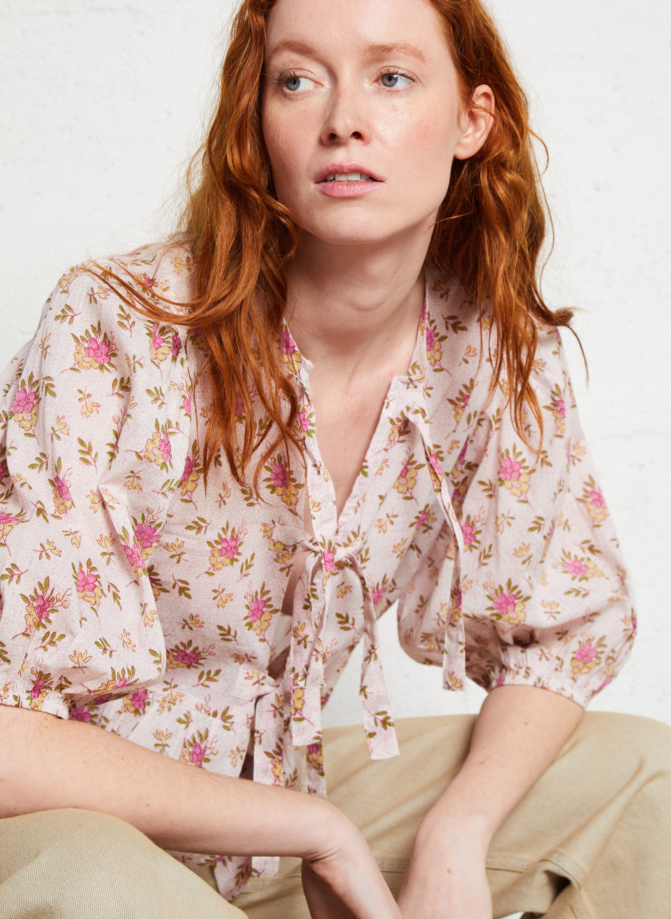 Baumwollbluse mit Rundhalsausschnitt ANTIK BATIK Rosa