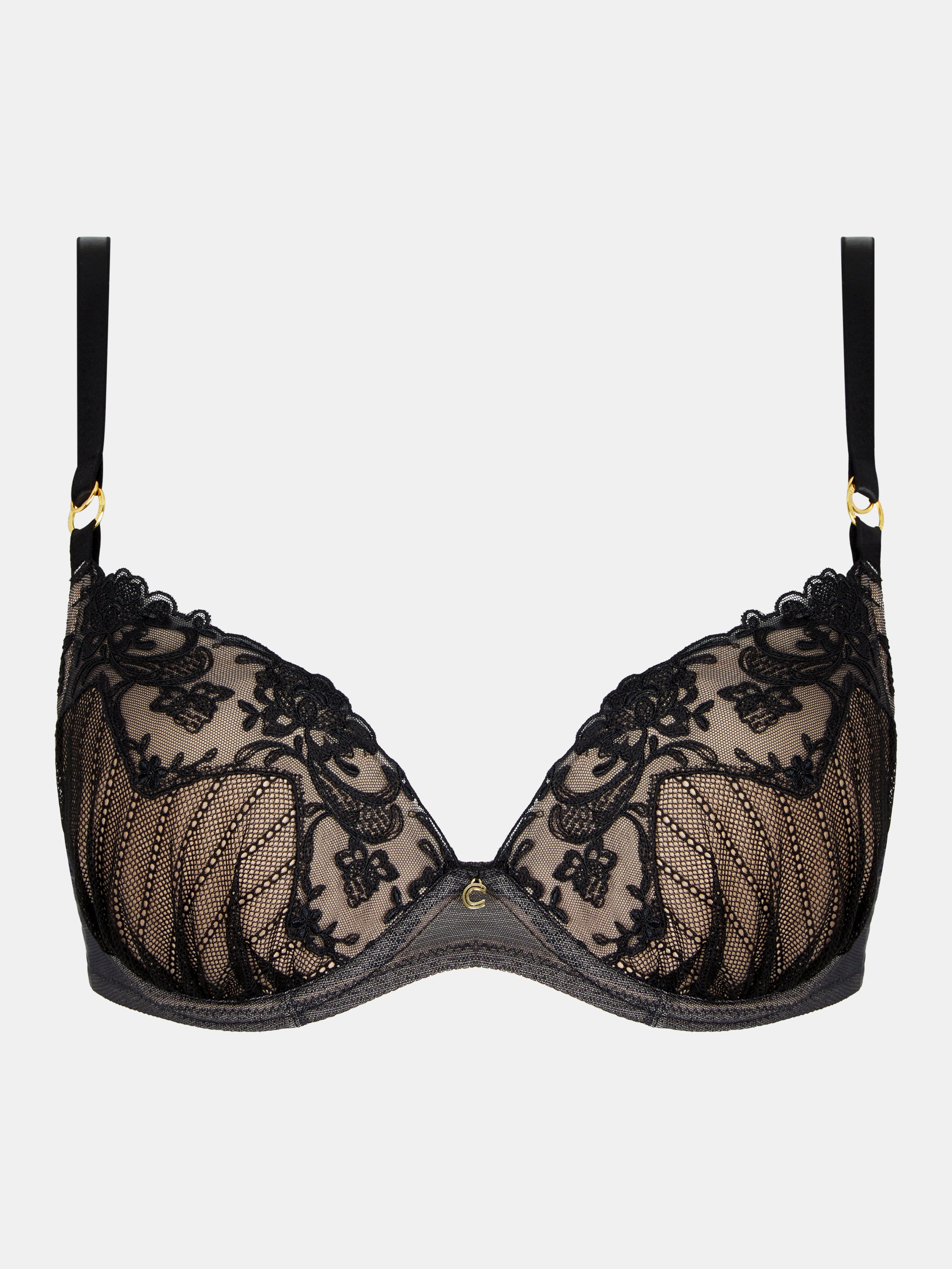 Push-up padded bra with embroidery Black