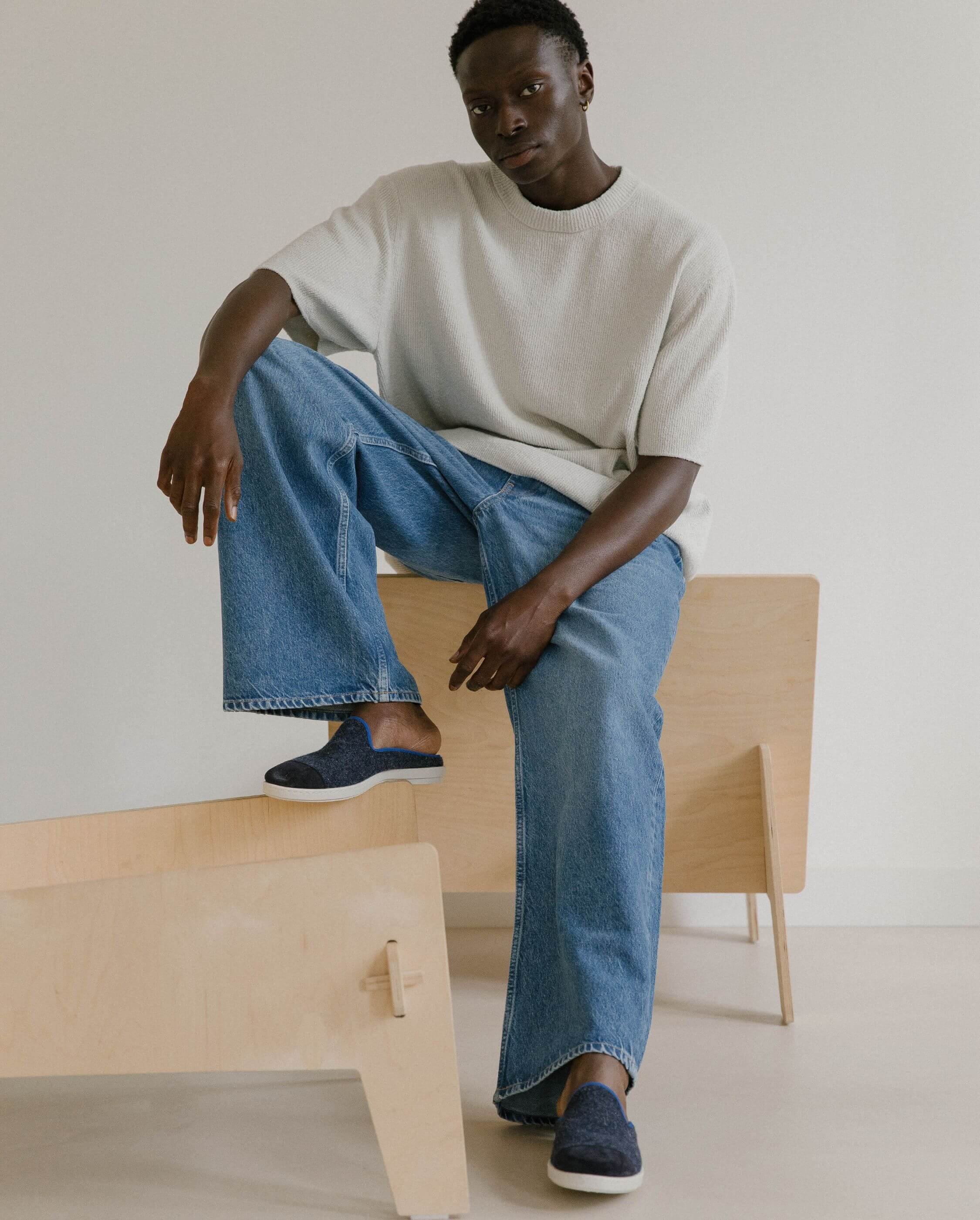 Men's wool mule, navy ocean ANGARDE Blue